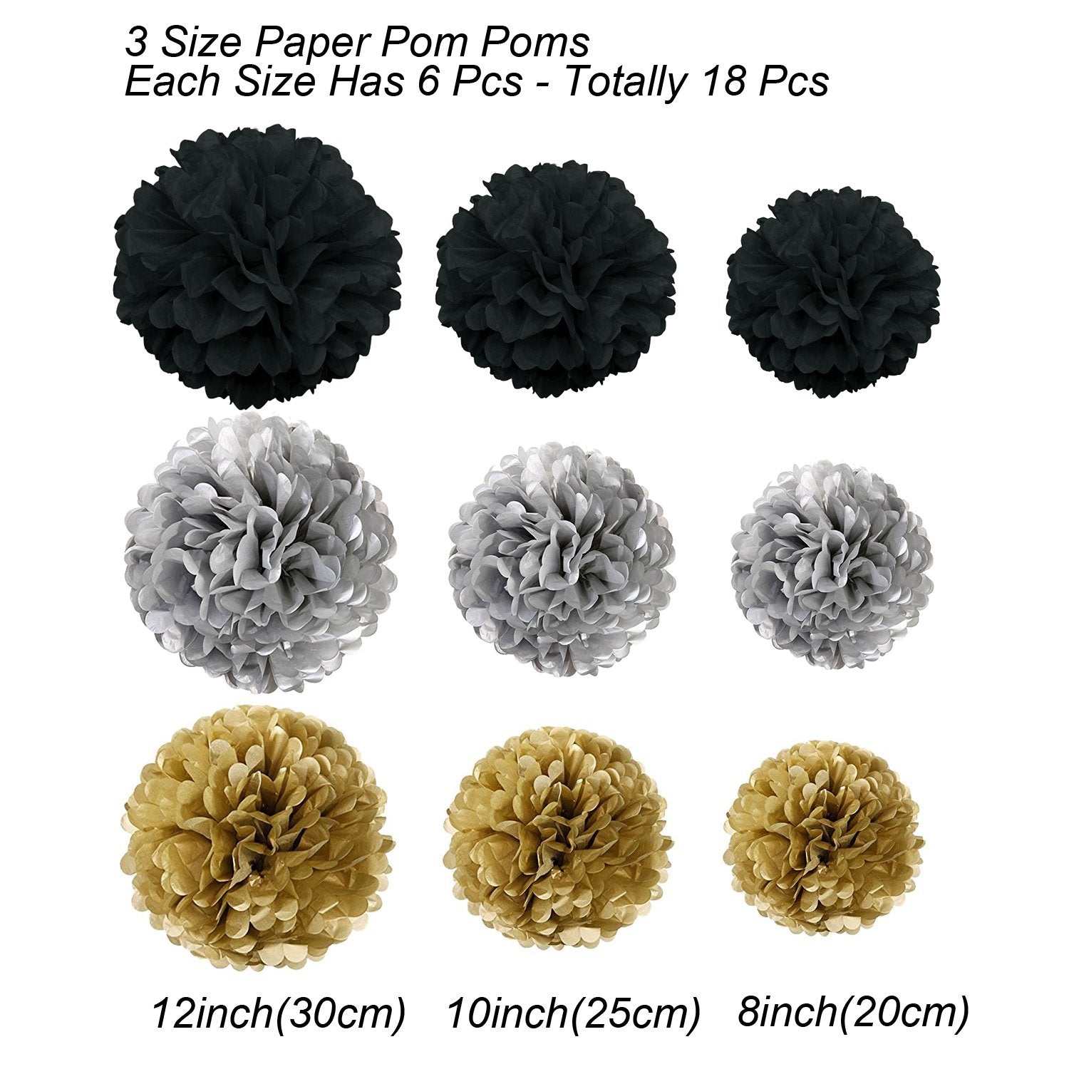 Tissue Paper Pom Poms, Recosis Paper Flower Ball For Birthday Party Wedding Baby Shower Bridal Shower Festival Decorations 18 Pc