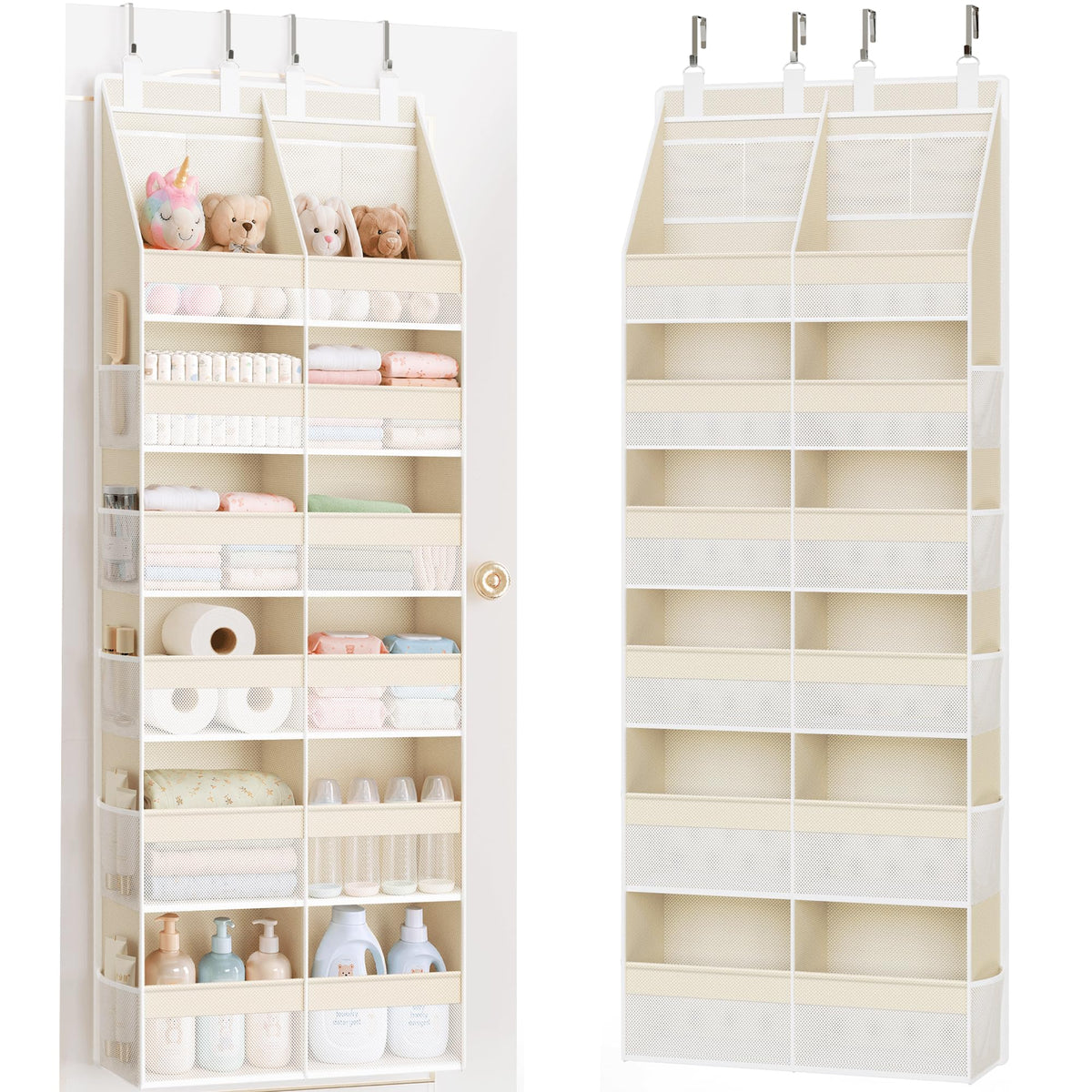 Criusia Over the Door Organizer, Extra Large 12 Compartments Closet Hanging Storage with 14 Mesh Pockets, 85lbs Capacity Behind 