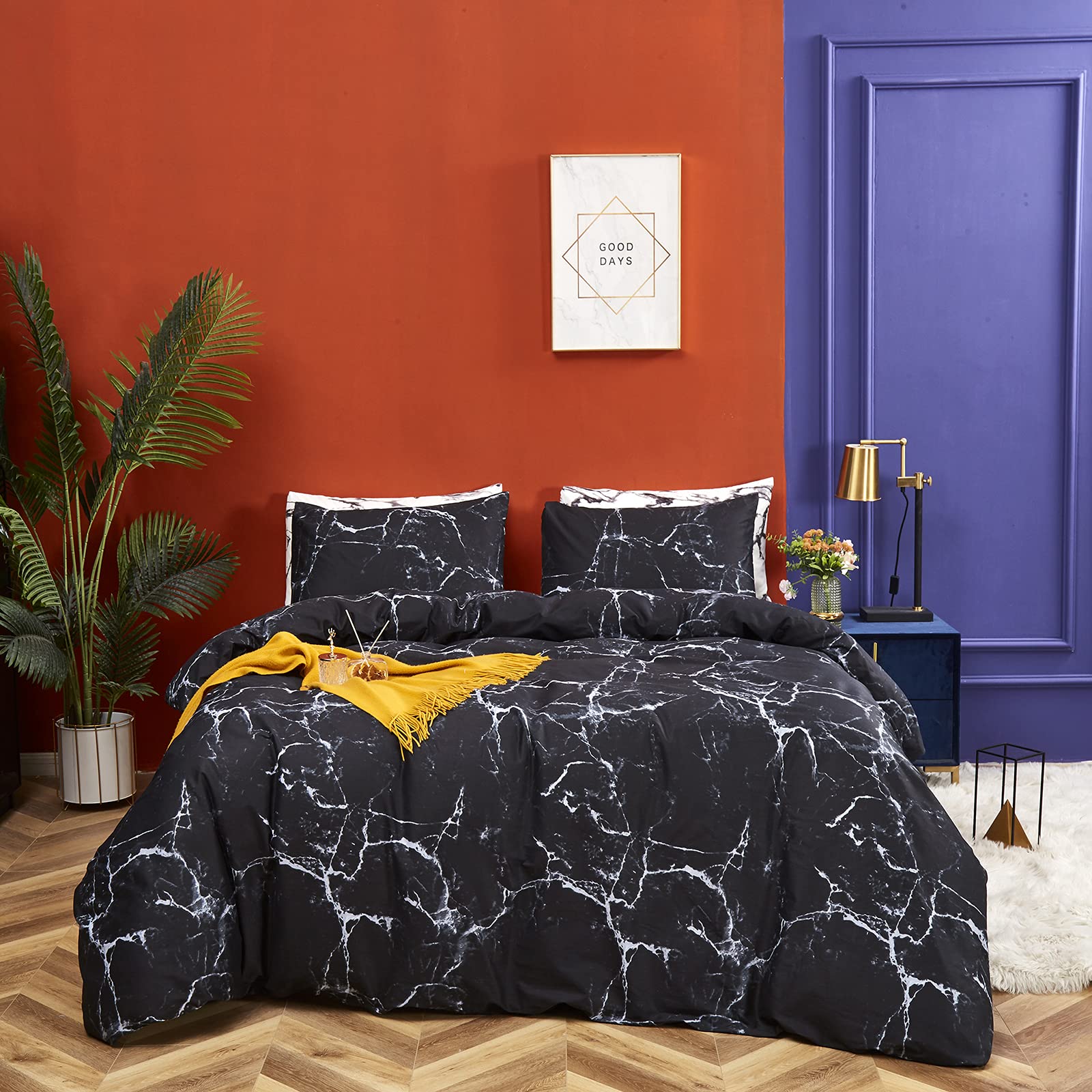 Clothknow Black White Comforter Set Full Black Marble Bedding Comforter Sets Full Men Boys Women Comforter Black Comforter Sets 3Pcs Black Comforter Sets Full Size