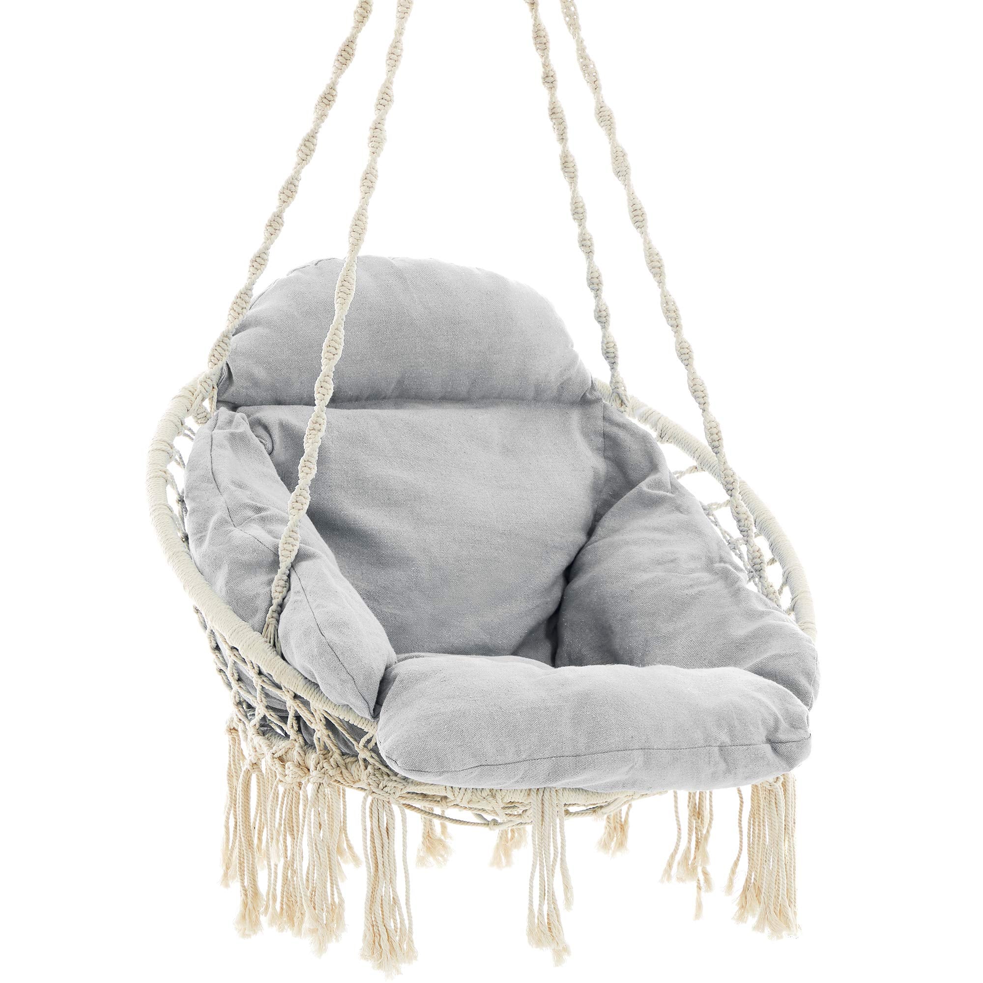 Songmics Hanging Chair, Hammock Chair With Large, Thick Cushion, Swing Chair, Holds Up To 264 Lb, For Terrace, Balcony, Garden, Living Room, Scandinavian, Shabby Chic, Cloud White And Gray Ugdc042G01
