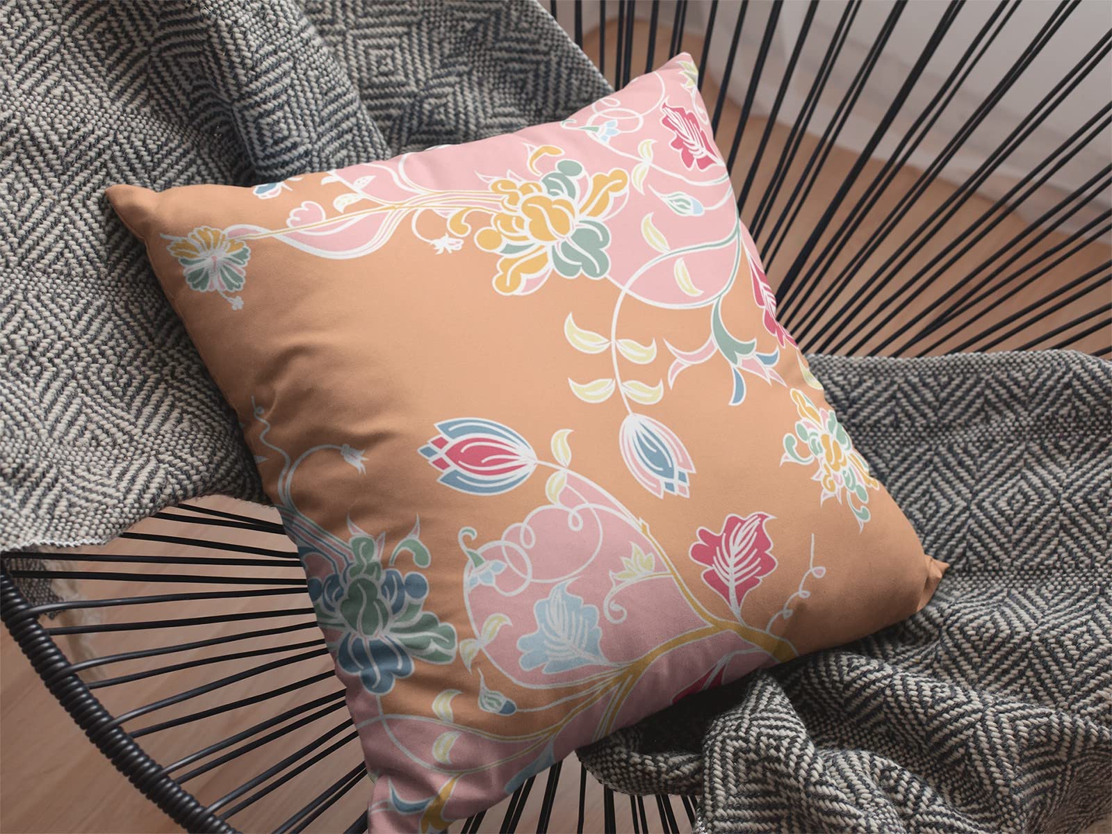 HomeRoots Pink On Orange Broadcloth Pink Orange Garden Indoor Outdoor Throw Pillow