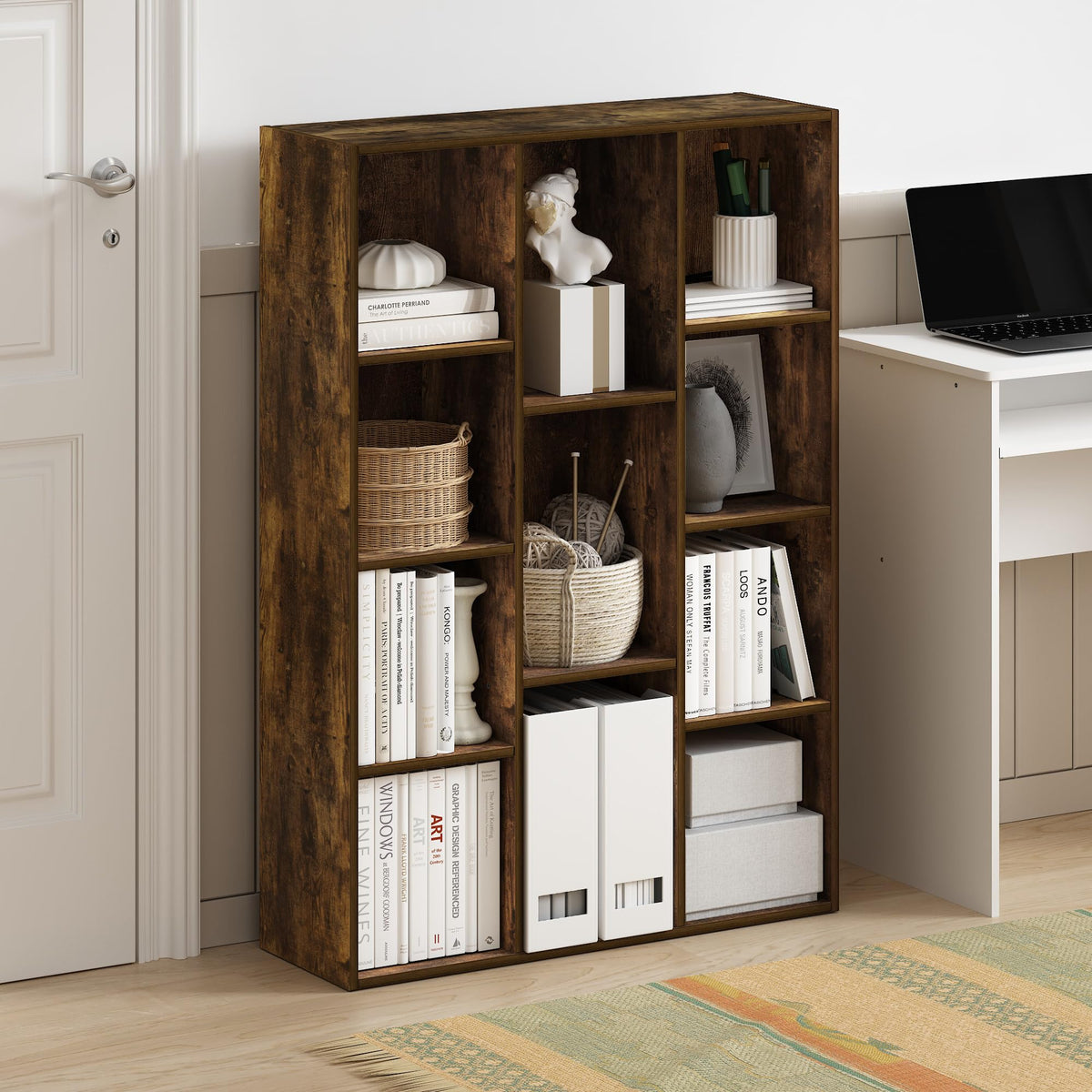 Furinno Luder 11-Cube Reversible Open Shelf Bookcase, Amber Pine