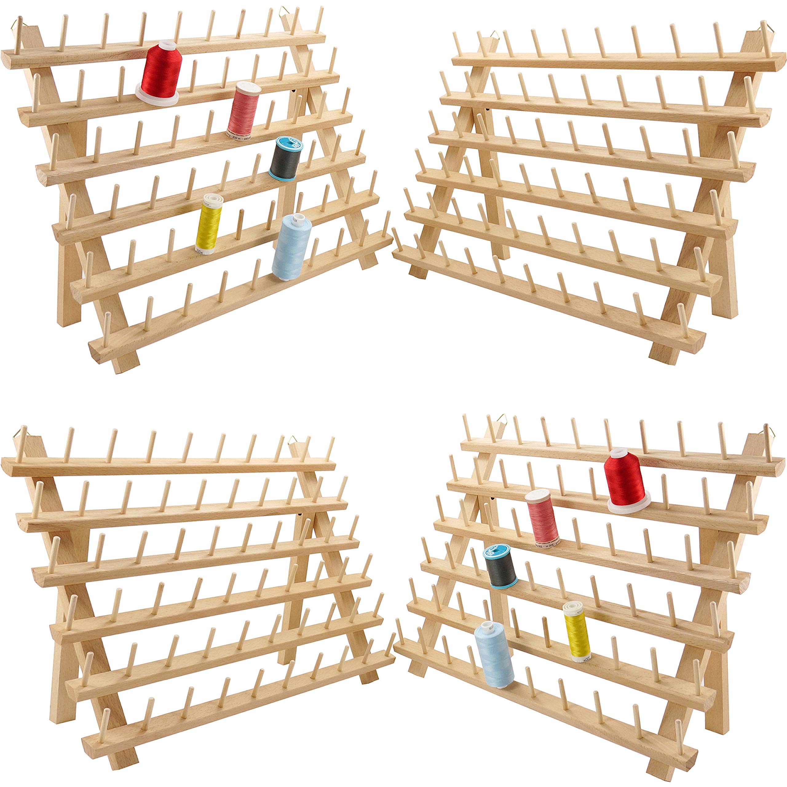 New brothread 4X60 Spools Wooden Thread Rack/Thread Holder Organizer with Hanging Hooks for Embroidery Quilting and Sewing Threa