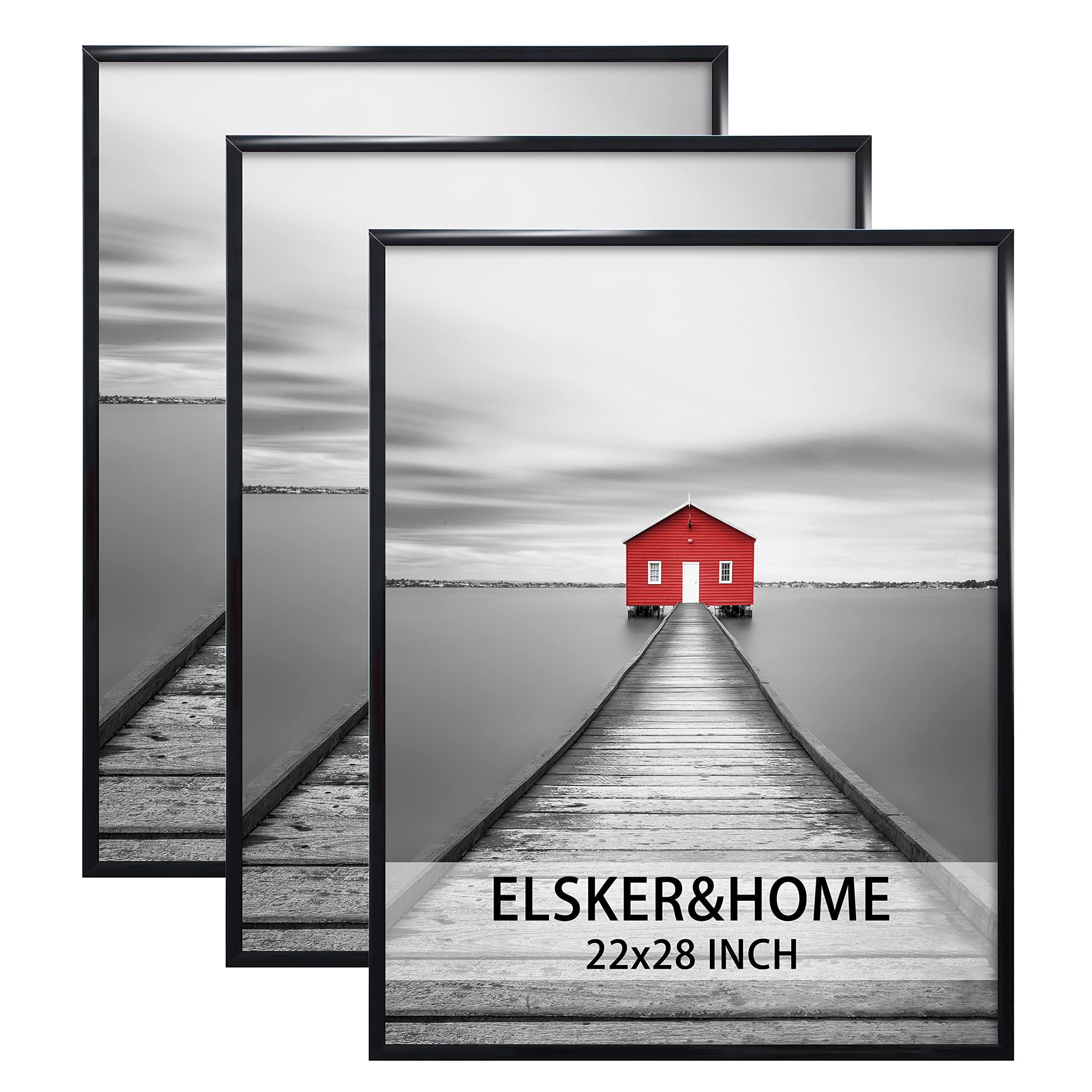 ELSKER&HOME 22x28 Frame, Poster Picture Frames 3 Pack Black for Horizontal or Vertical Wall Mounting, Sturdy and Scratch-proof