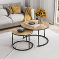 Smuxee Nesting Coffee Table Set of 2, 27.6'' Round Coffee Table Wood Grain Top with Adjustable Non-Slip Feet, Industrial End Tab