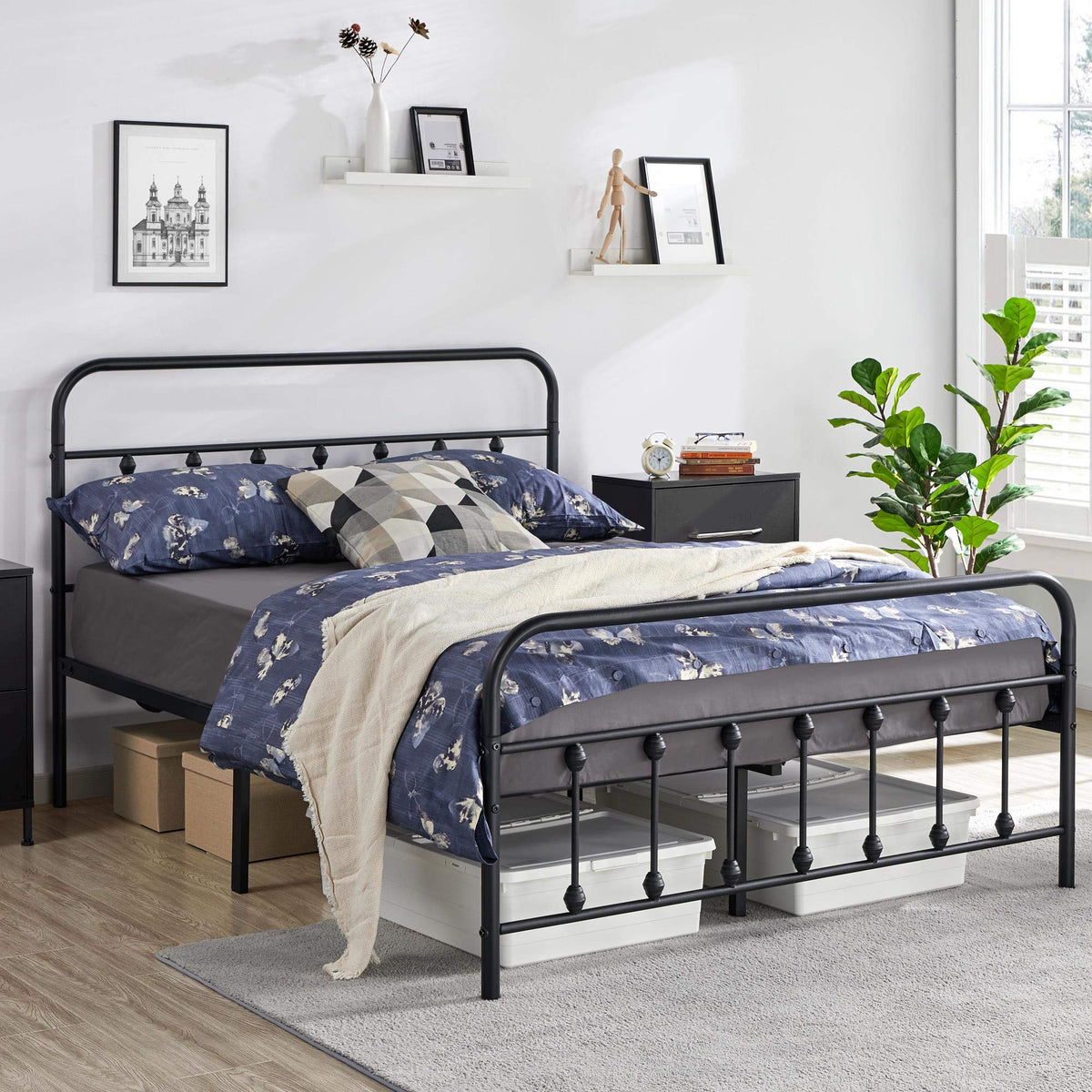 Yaheetech Classic Metal Platform Bed Frame Mattress Foundation With Victorian Style Iron-Art Headboard/Footboard/Under Bed Storage No Box Spring Needed Full Size Black