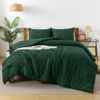 Andency Emerald Green Twin/Twin Xl Comforter Set, Twin Bed Comforter For College Dorm Girls Boys Kids Boho Dark Green Soft Warm Cute Comforter, 2 Pieces Aesthetic Chevron Bohemian Bedding Set