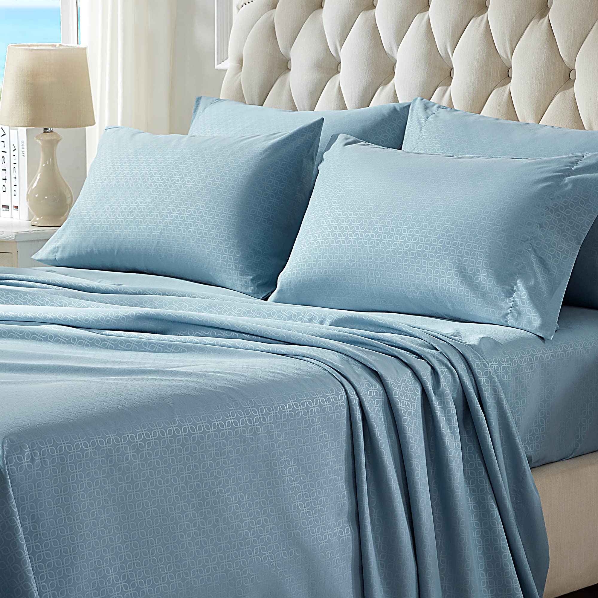 Sleep Zone Luxury Embossed Queen Sheets Set, Four-Leaf Clover Pattern Sheet & Pillowcase Sets 4 Piece - Super Soft, Wrinkle Free