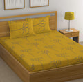 Huesland By Ahmedabad Cotton 144 Tc Cotton King Size Bedsheet With 2 Pillow Covers  Yellow(9Ft X 9Ft)