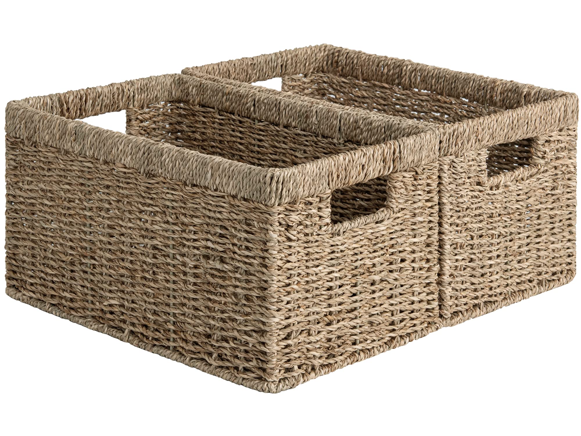 StorageWorks Baskets for Organizing, Wicker Baskets with Built-in Handles, Storage Basket, Seagrass Baskets for Shelves (Medium 