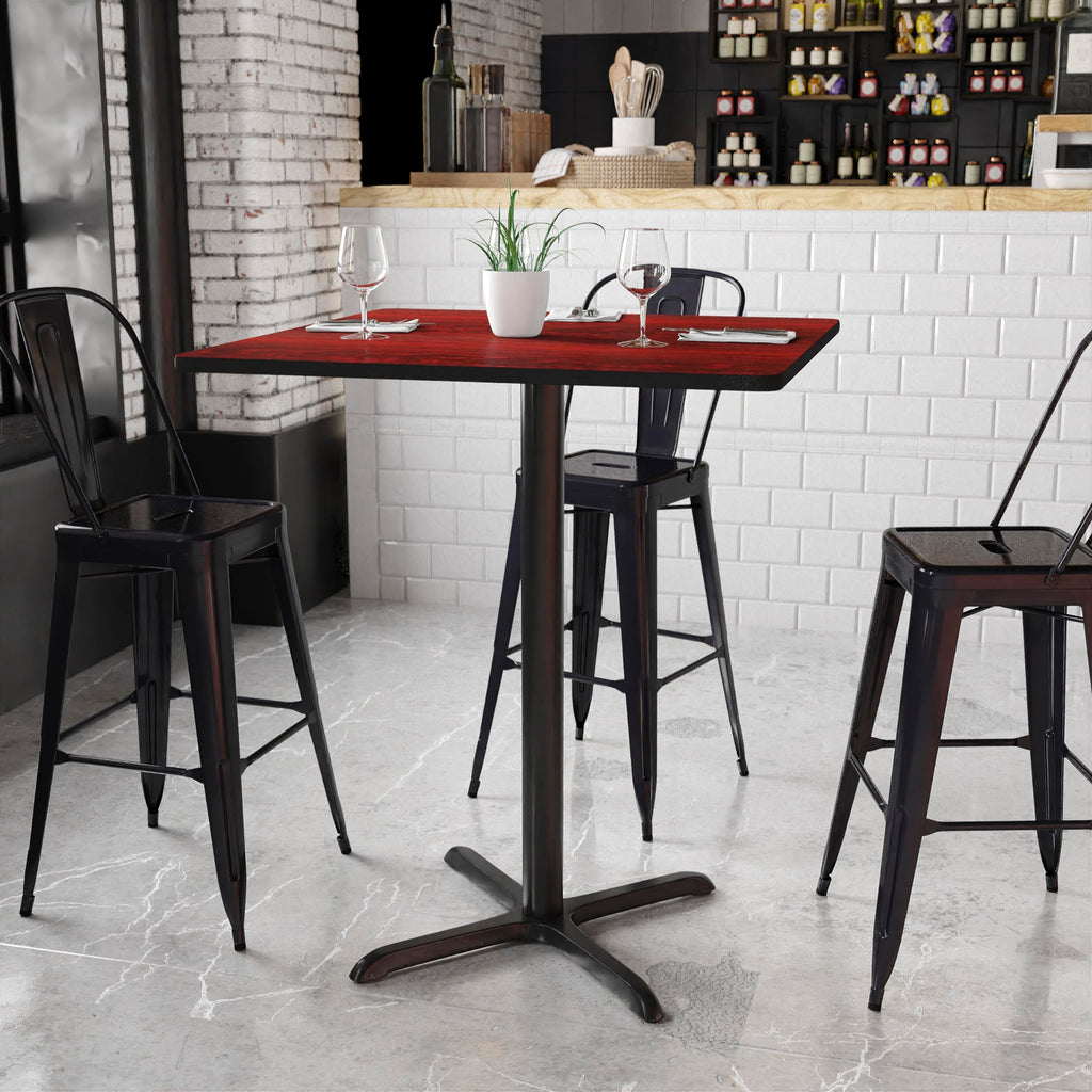 Flash Furniture 36'' Square Mahogany Laminate Table Top With 30'' X 30'' Bar Height Table Base