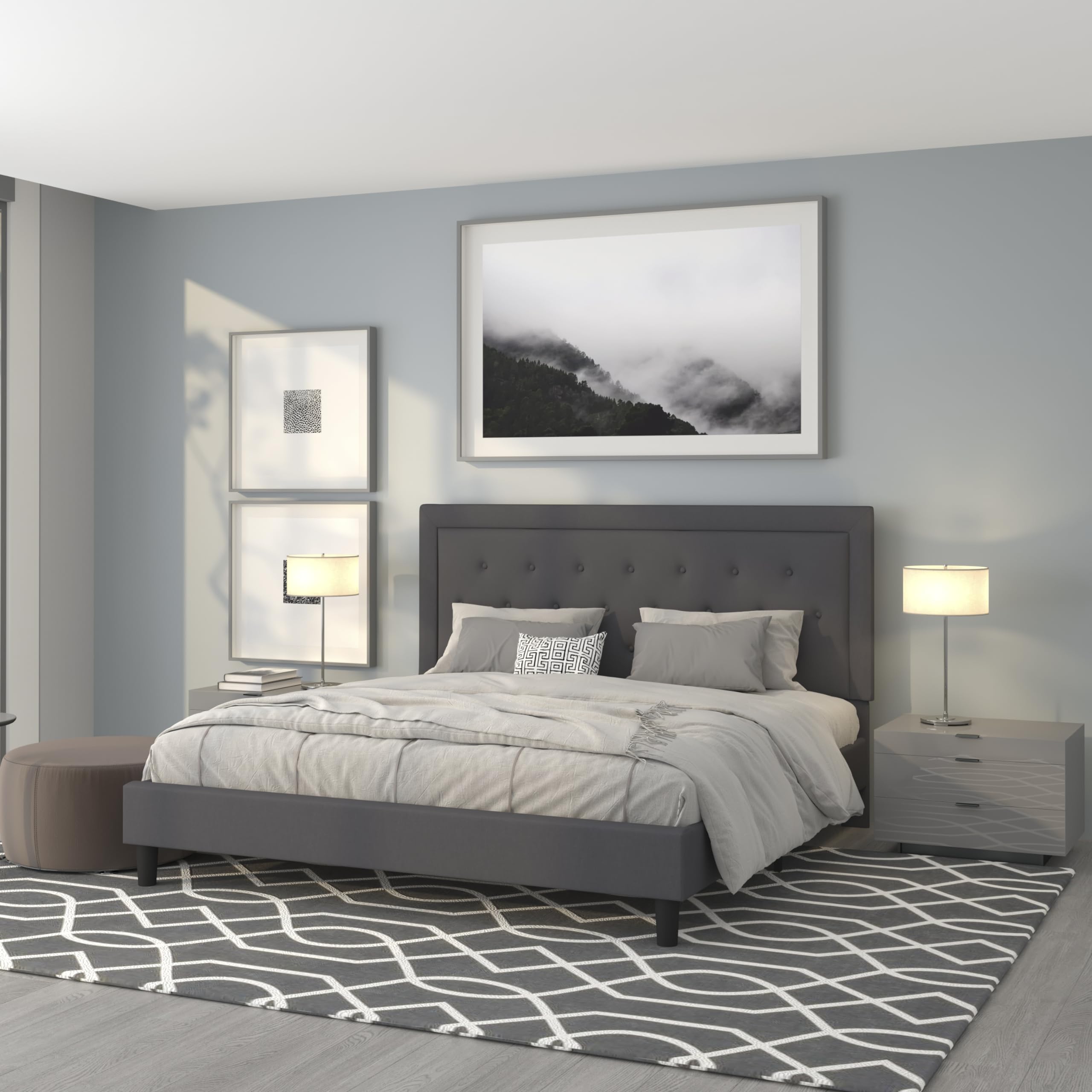 Flash Furniture Roxbury King Size Tufted Upholstered Platform Bed In Dark Gray Fabric