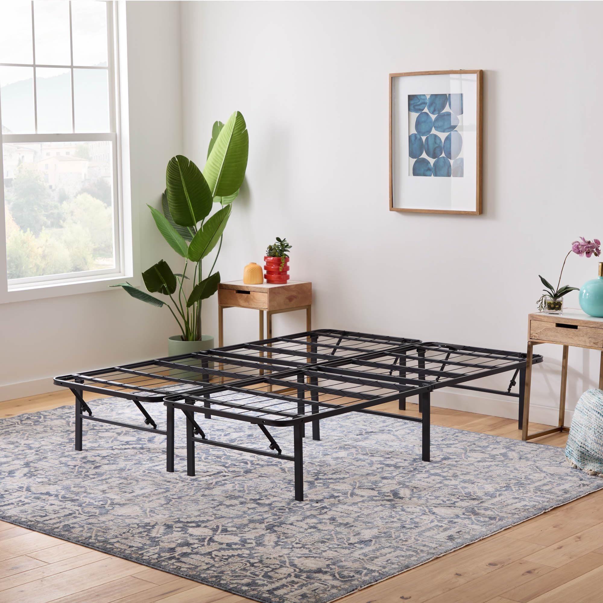 Linenspa Folding Metal Platform Bed Frame - No Box Spring Needed - Underbed Storage - Simple Tool Free Assembly - Mattress Foundation - 14' - Traditional Design - Sturdy Steel - California King Size
