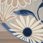 Nourison Aloha Outdoor Blue Grey 5'3' X Round Area Rug, Easy Cleaning, Non Shedding, Bed Room, Living Room, Dining Room, Deck, Backyard, Patio (5 Round)