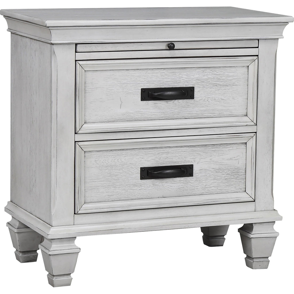Coaster Home Furnishings Franco Farmhouse Wood 2-Drawer Bedroom Nightstand Bedside Table Organizer Unit Distressed White 205332