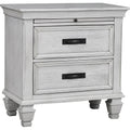 Coaster Home Furnishings Franco Farmhouse Wood 2-Drawer Bedroom Nightstand Bedside Table Organizer Unit Distressed White 205332