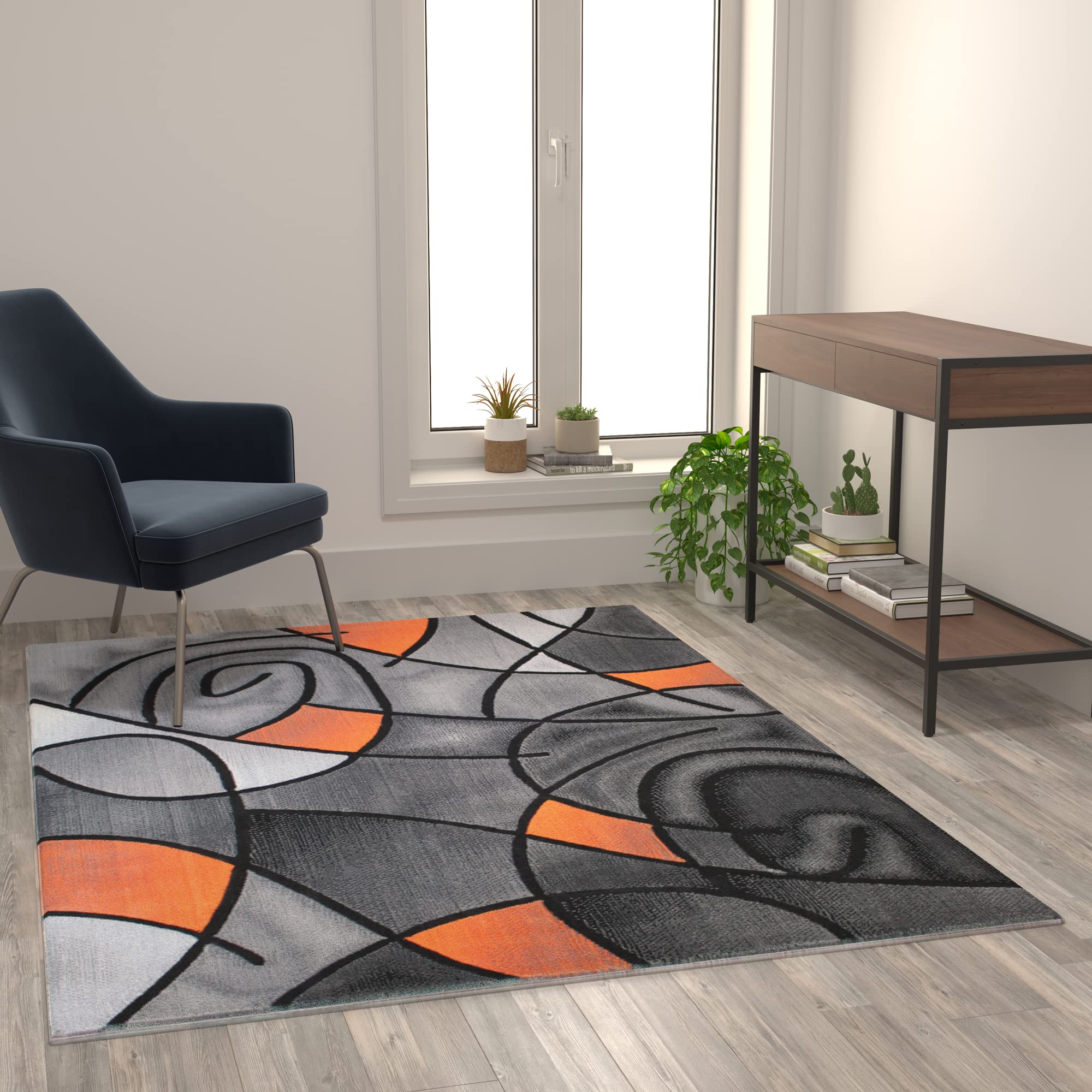 Flash Furniture Jubilee Collection Abstract Area Rug - Colorfast Orange Olefin Rug - 5' X 7' Area Rug - Jute Backing - Living Room, Bedroom, & Family Room