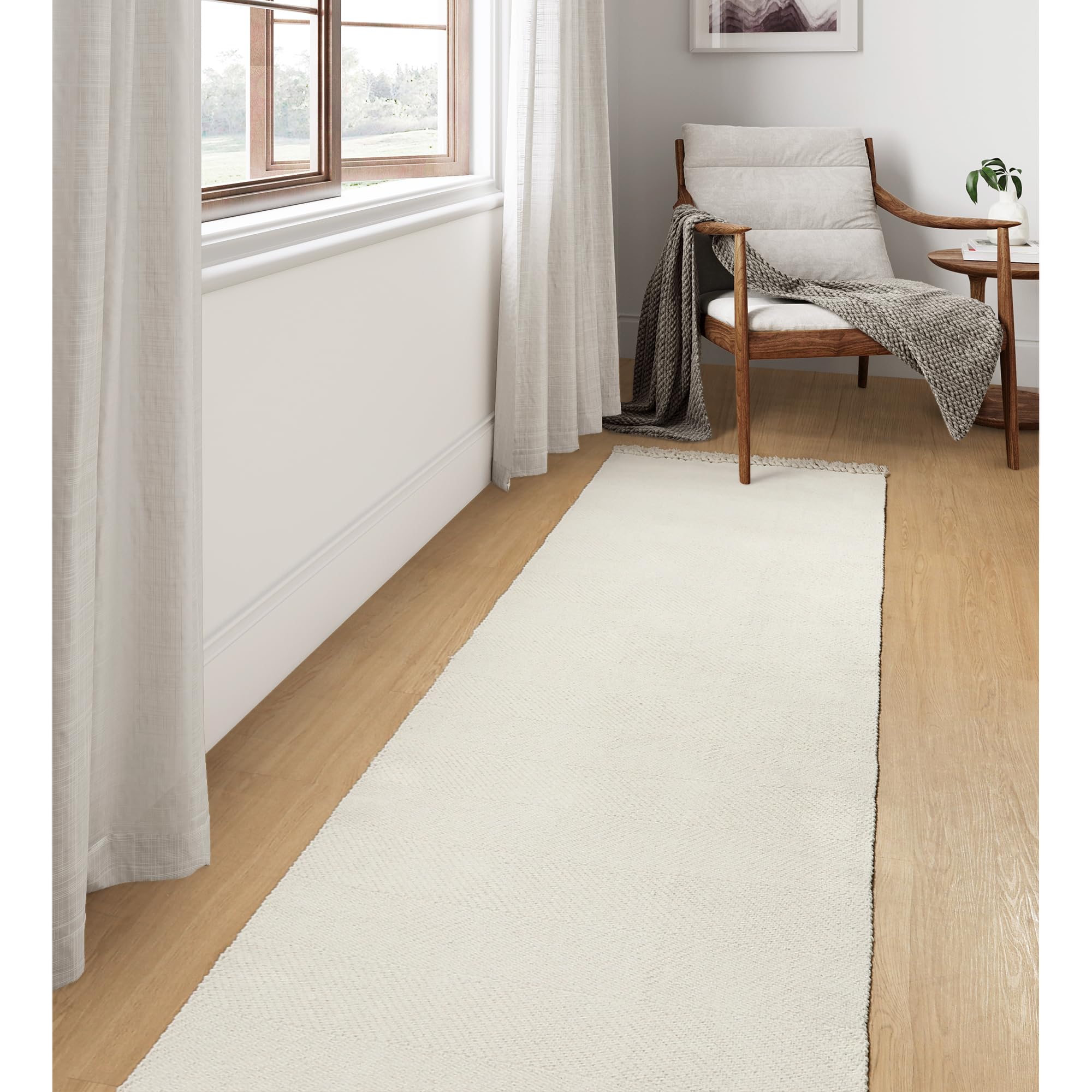 Collive Long Hallway Runner Rug 2.6 x 10, Washable Runner Indoor Entryway Rug, White/Beige Braided Woven Kitchen Runner Rugs L