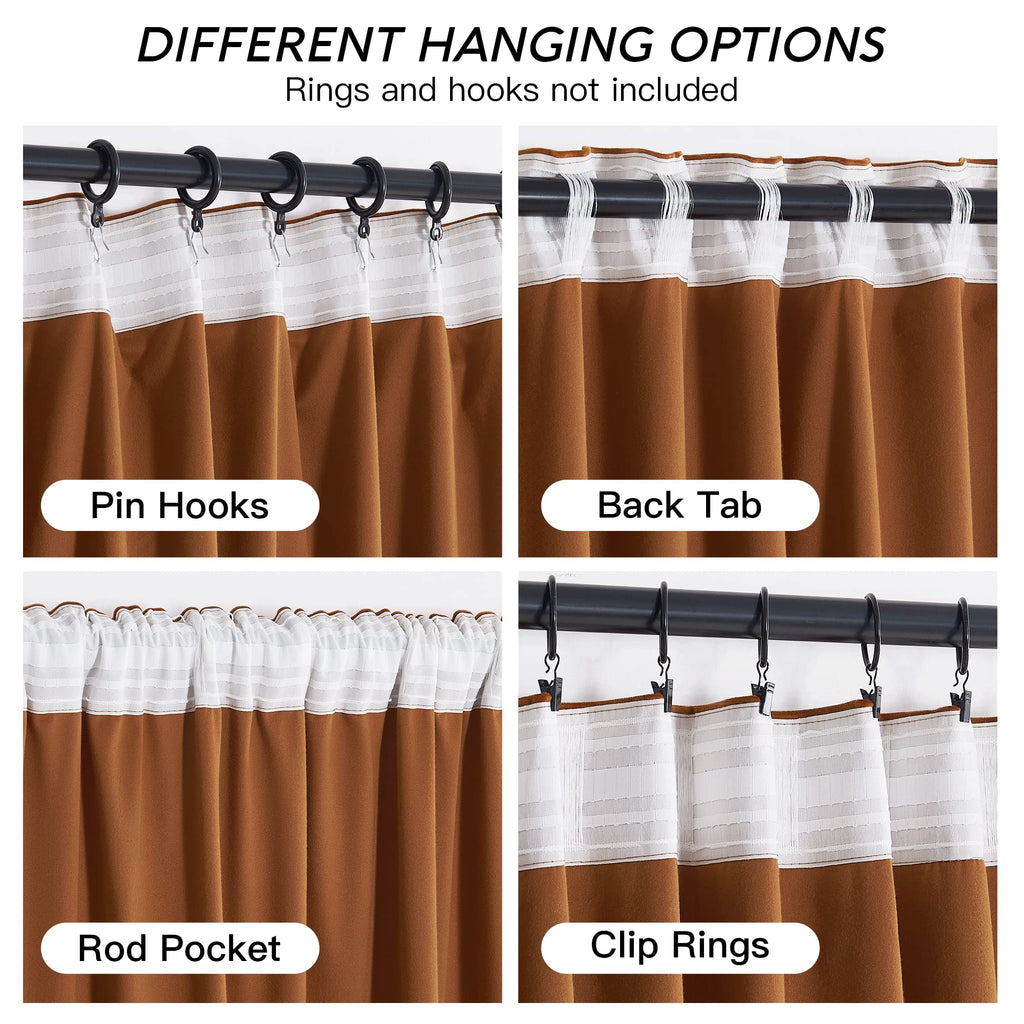 Ryb Home Velvet Curtains 108 Inch, Room Darkening Window Curtains For Living Room Thermal Insulated Privacy Backdrop With Back Tab Loop For Bedroom, Golden Oak, W52 X L108 Inch, 2 Panels