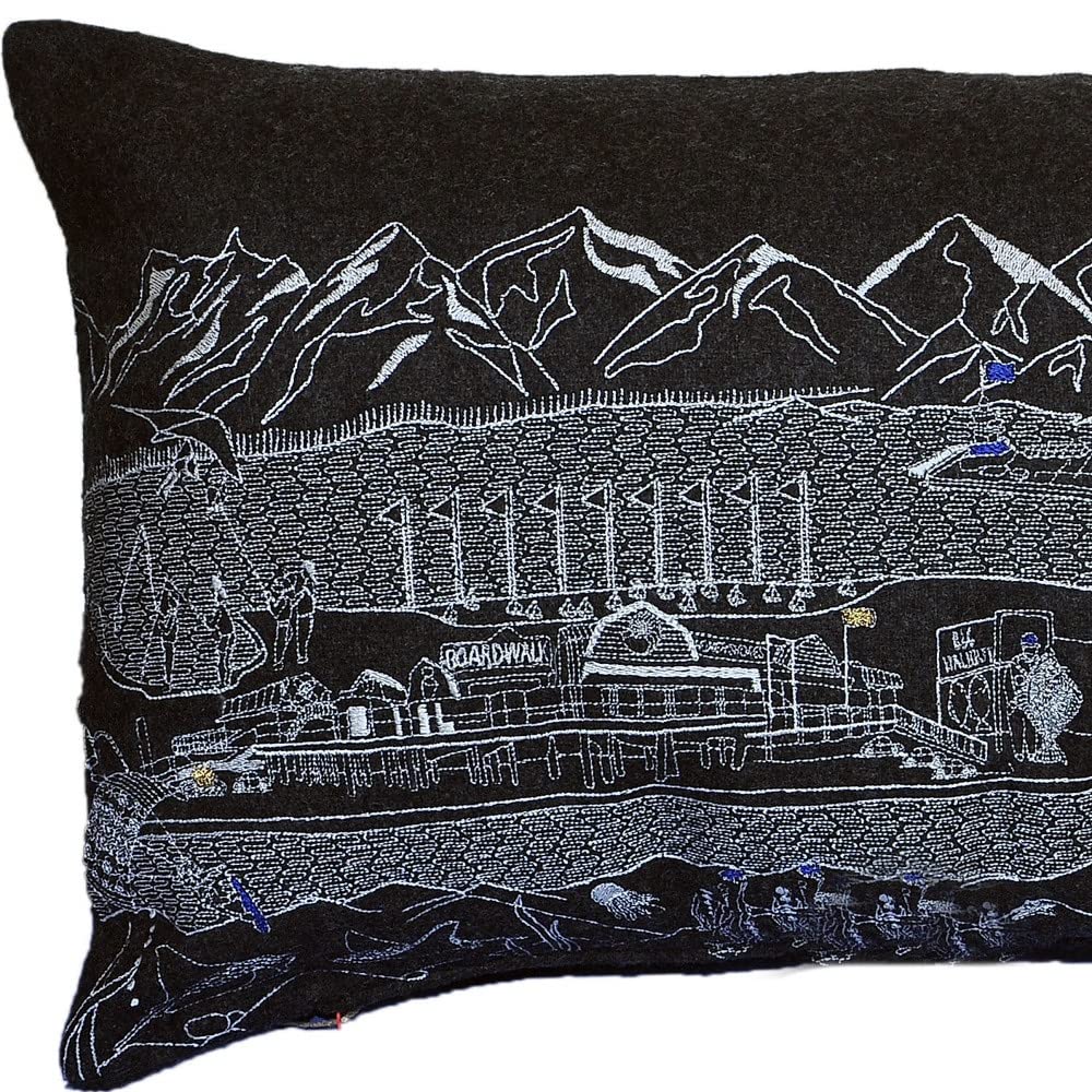 HomeRoots Grey 24' Black Homer Spit Nighttime Skyline Lumbar Decorative Pillow