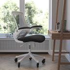 Flash Furniture Kelista Mid-Back Black Mesh Swivel Ergonomic Task Office Chair With White Frame, Flip-Up Arms, And Transparent Roller Wheels