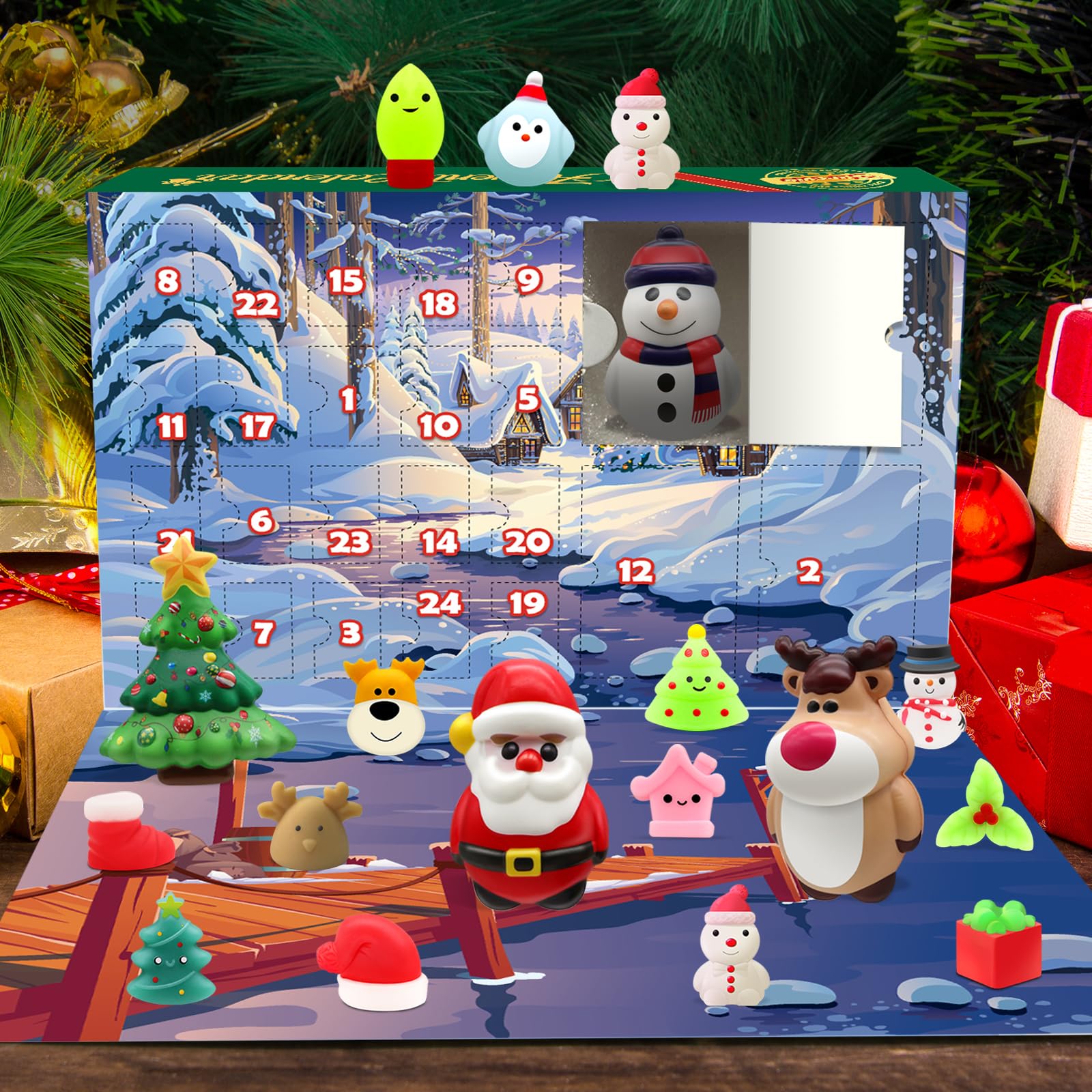 Surcvio Christmas Advent Calendar 2023 With 4 Cute Jumbo And 20 Mochi Squishy Assorted Toys, 24 Days Countdown Calendar, Xmas St