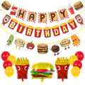 Pirese Burger Birthday Party Decorations - Pre-Strung Happy Birthday Banner Kit with Burger & Fries Balloons - Picnic, Cookout, 