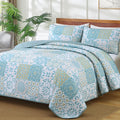 Dobuyly Patchwork Quilt Set Queen Size, Aqua Blue Boho Summer Bedspreads Coverlet Set, 3 Pieces Soft Lightweight Microfiber Quil