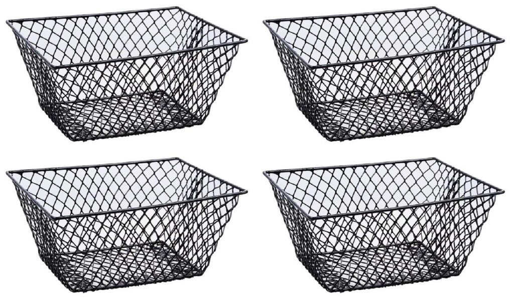 Small Metal Rectangular, Oval and Round Wire Baskets with Handles, Black and White, 4-ct Sets (Rectangular Black Without Handles