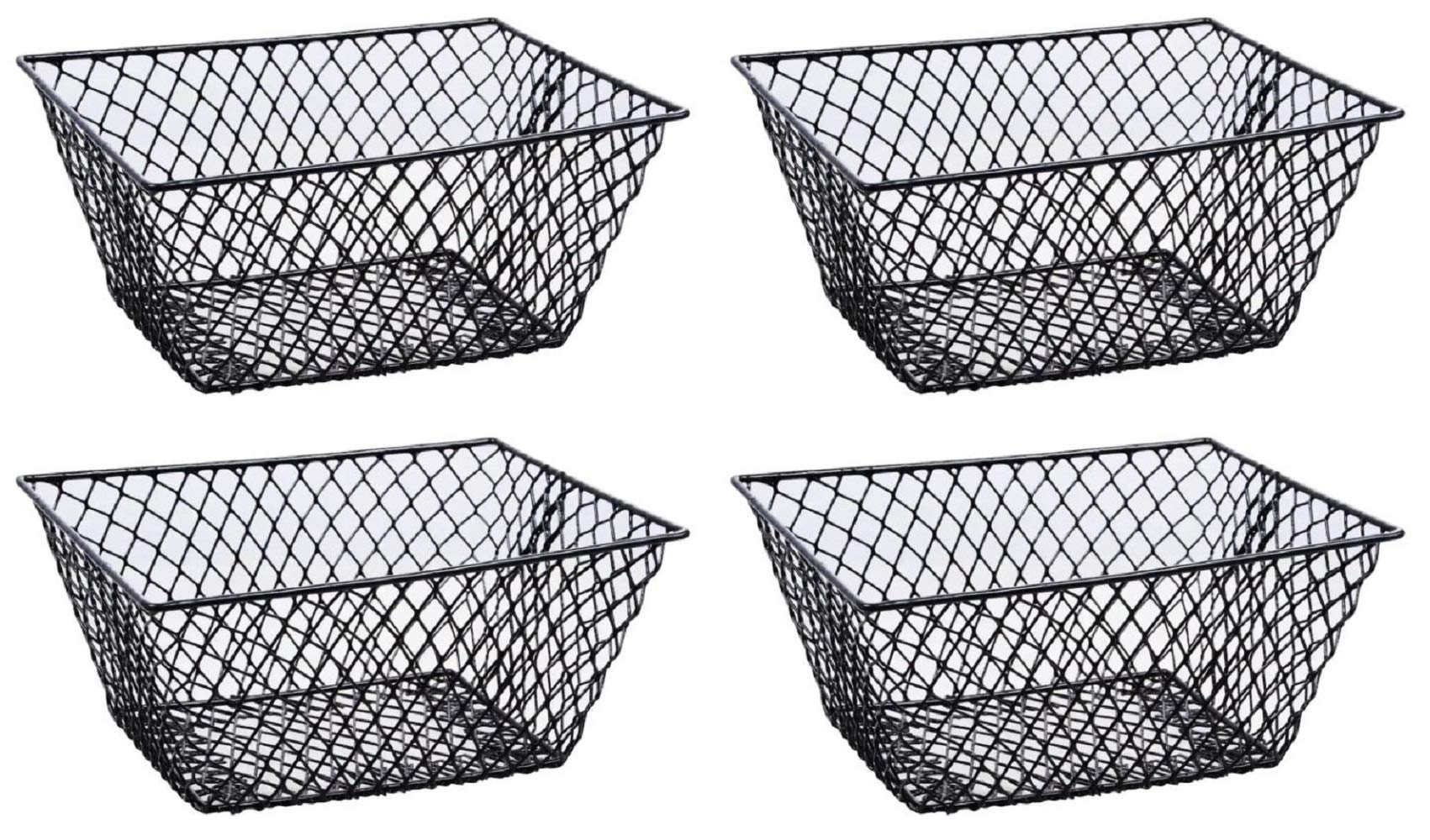 Small Metal Rectangular, Oval and Round Wire Baskets with Handles, Black and White, 4-ct Sets (Rectangular Black Without Handles