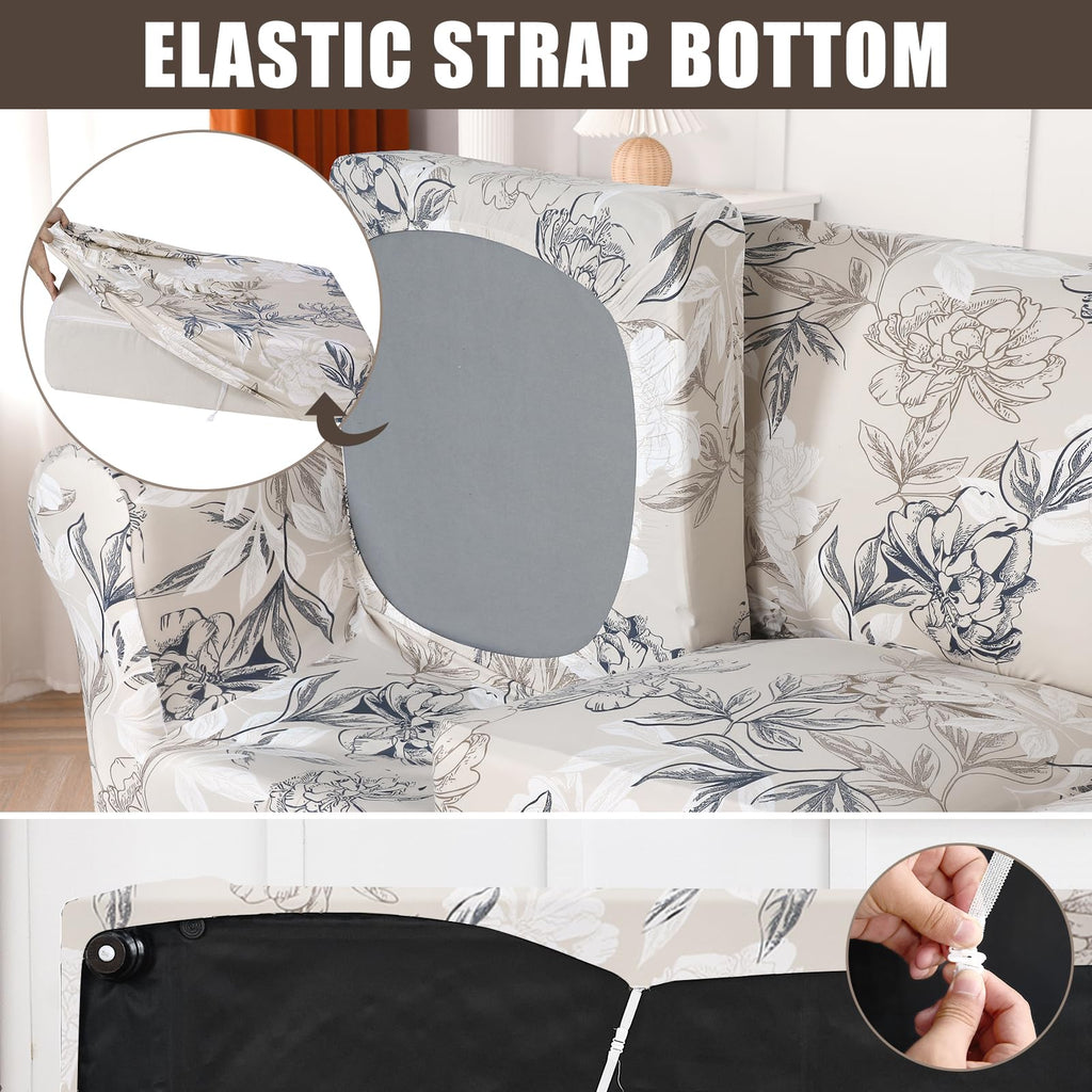 Searchi Stretch Sofa Cover Printed Couch Covers, Floral Pattern 2 Piece Armchair Slipcover With Separate Chair Cushion Cover, Washable Furniture Protector For Living Room(Armchair, Flower Shadow)