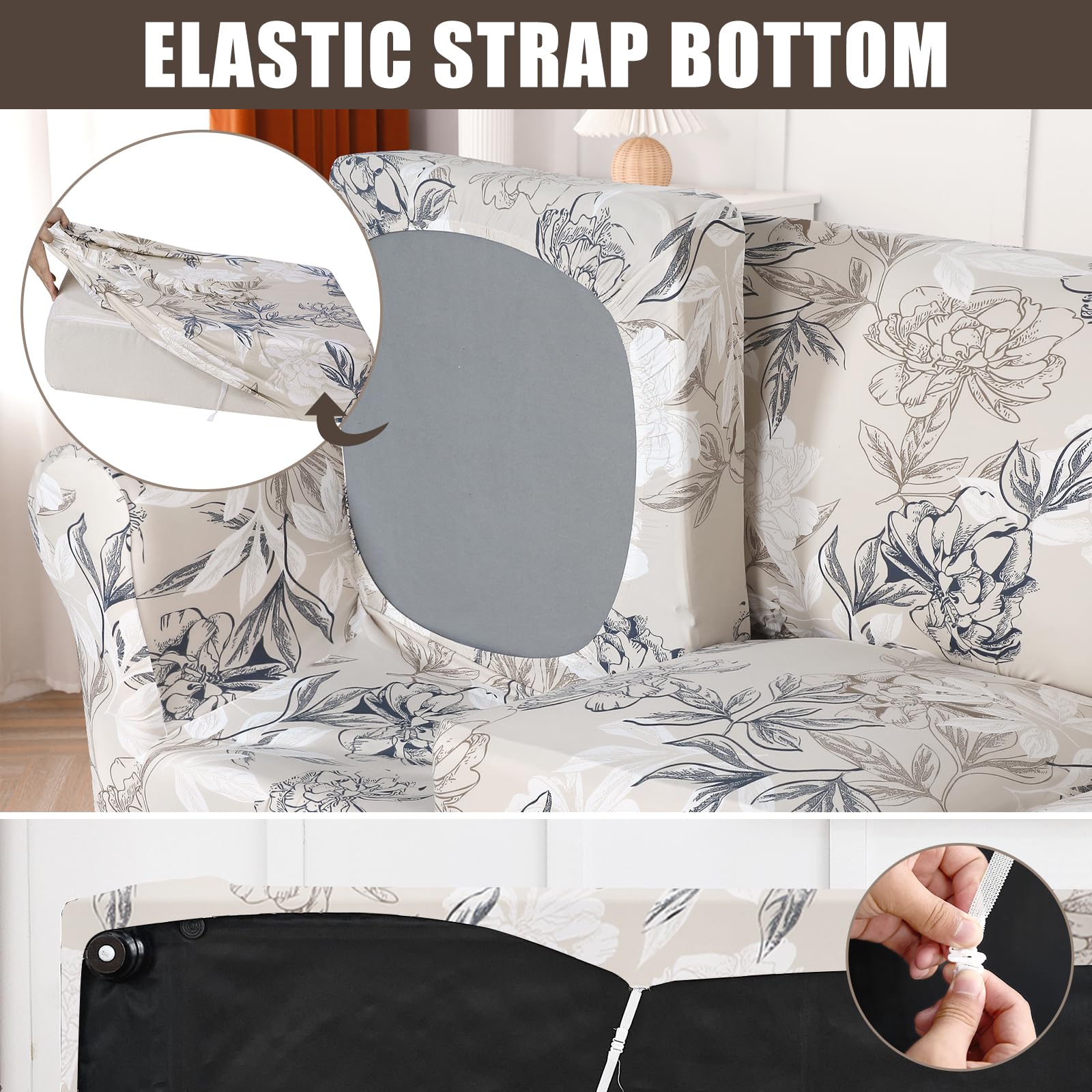 Searchi Stretch Sofa Cover Printed Couch Covers, Floral Pattern 2 Piece Armchair Slipcover With Separate Chair Cushion Cover, Washable Furniture Protector For Living Room(Armchair, Flower Shadow)