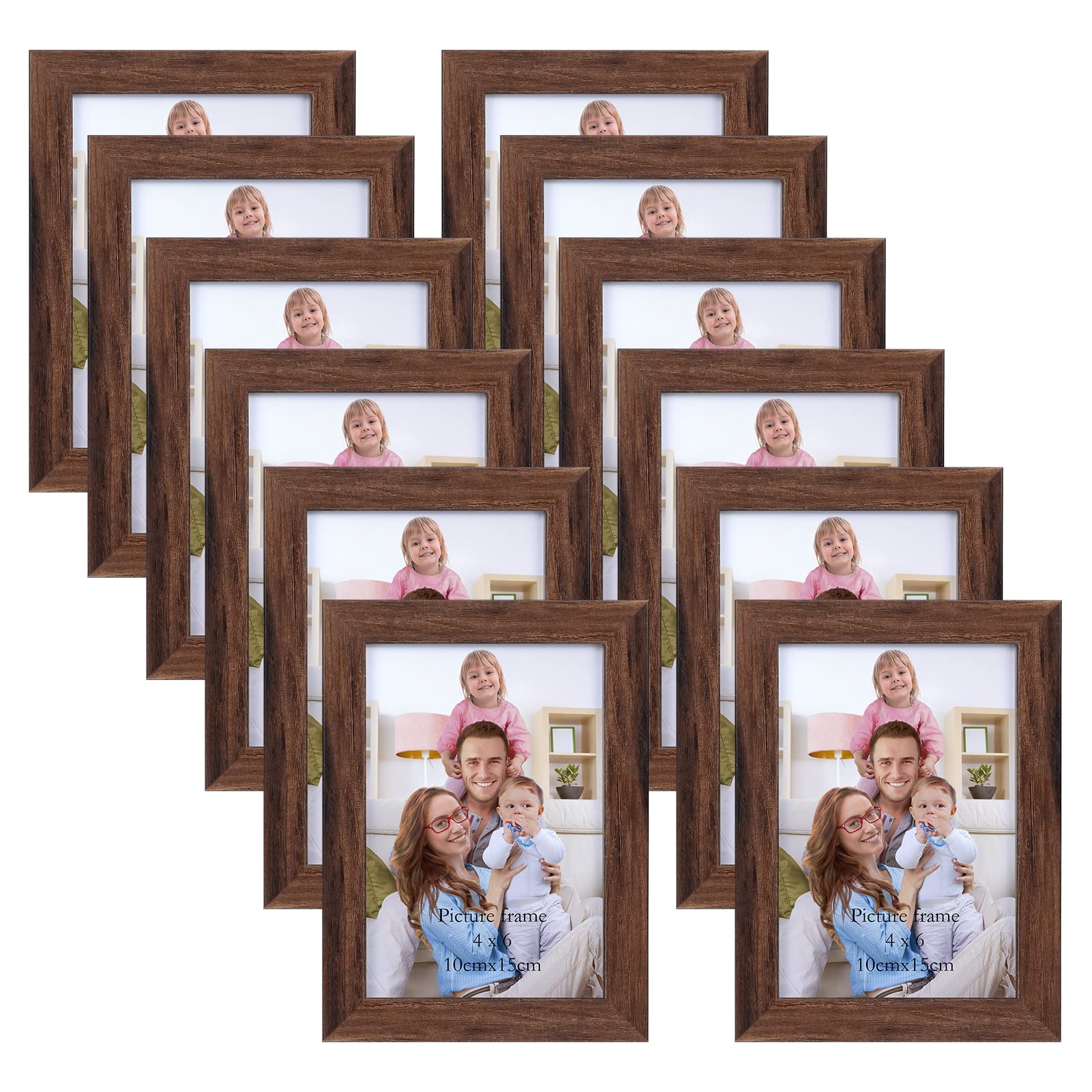 Giftgarden 4x6 Picture Frame Brown Set of 12, Multi Rustic Walnut Wood-Color 4 by 6 Photo Frames Bulk for Wall or Tabletop Displ