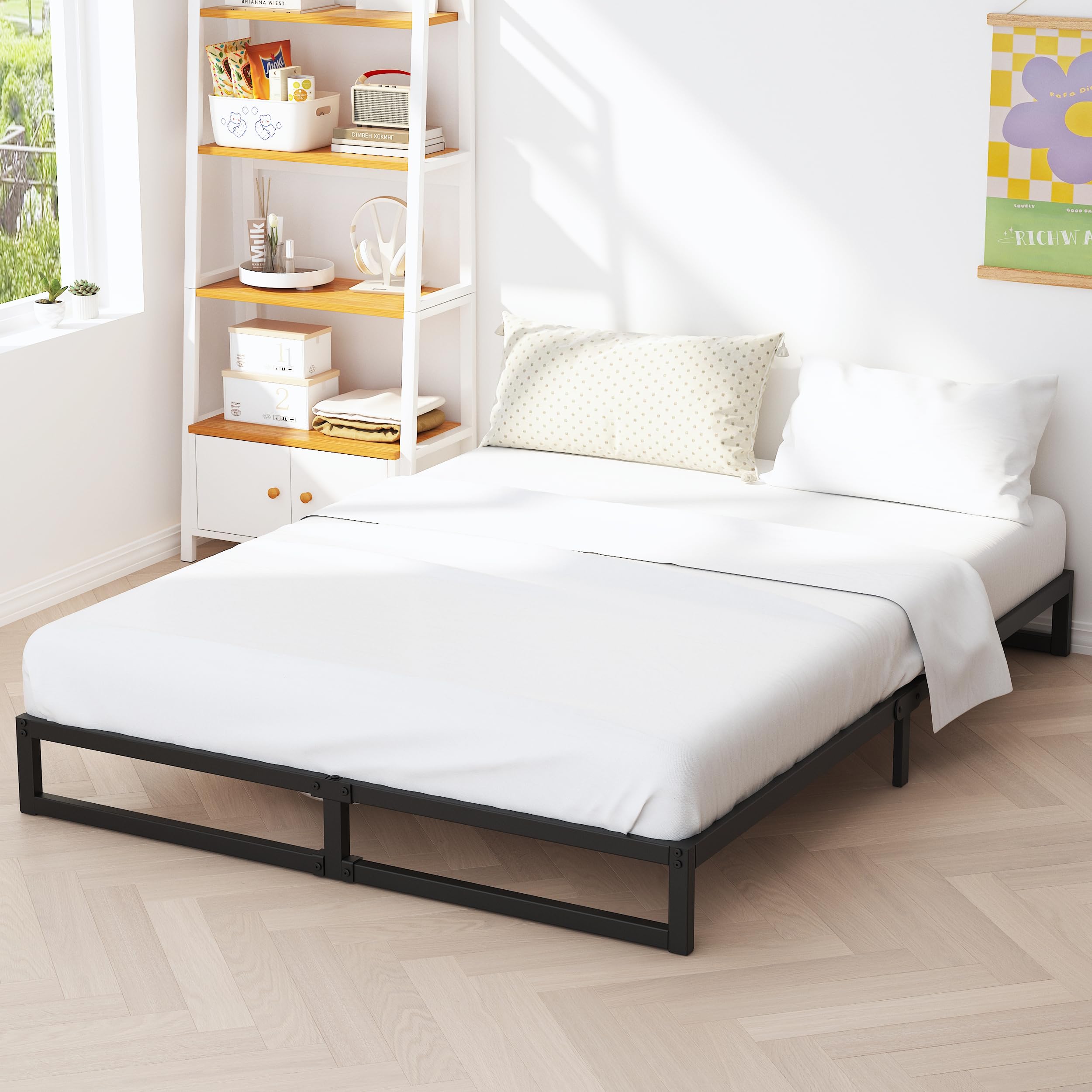 Richwanone 5 Inch Queen Bed Frame Metal Platform Mattress Foundation with Steel Slat Support, No Box Spring Needed, Easy Assembl
