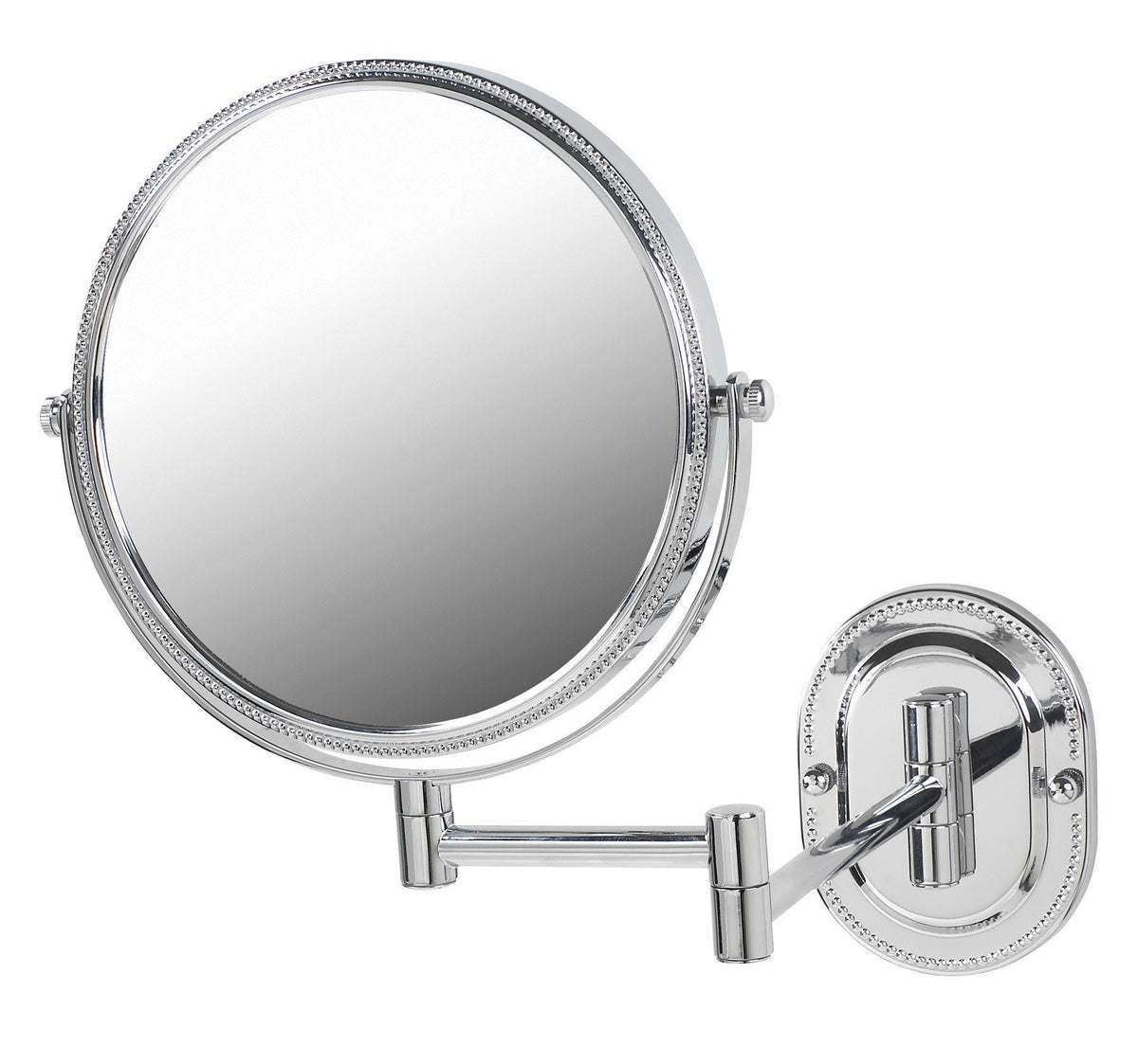 JERDON Two-Sided Wall-Mounted Makeup Mirror - Makeup Mirror with 7X Magnification & Wall-Mount Arm - 8-Inch Diameter Mirror with
