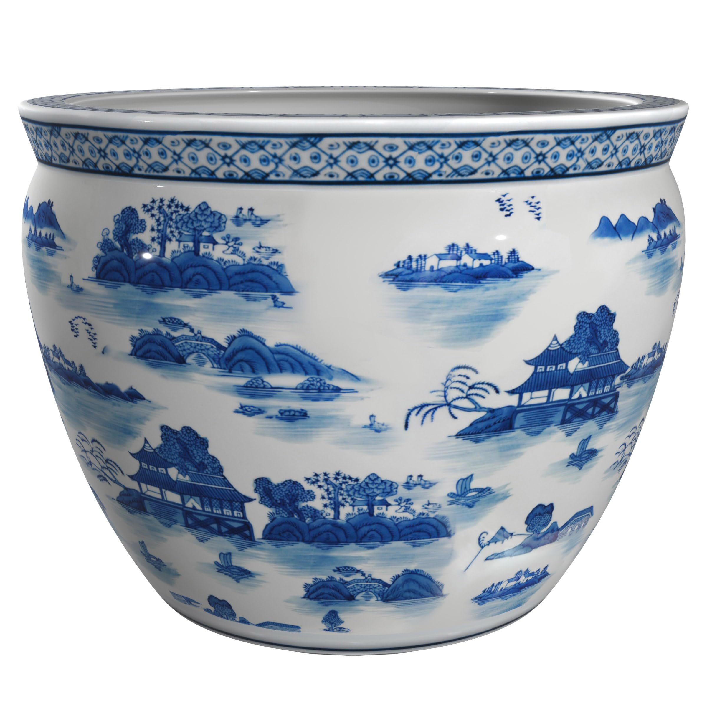 Red Lantern White Fishbowl-Size and Design, 20 Diameter, Landscape Blue