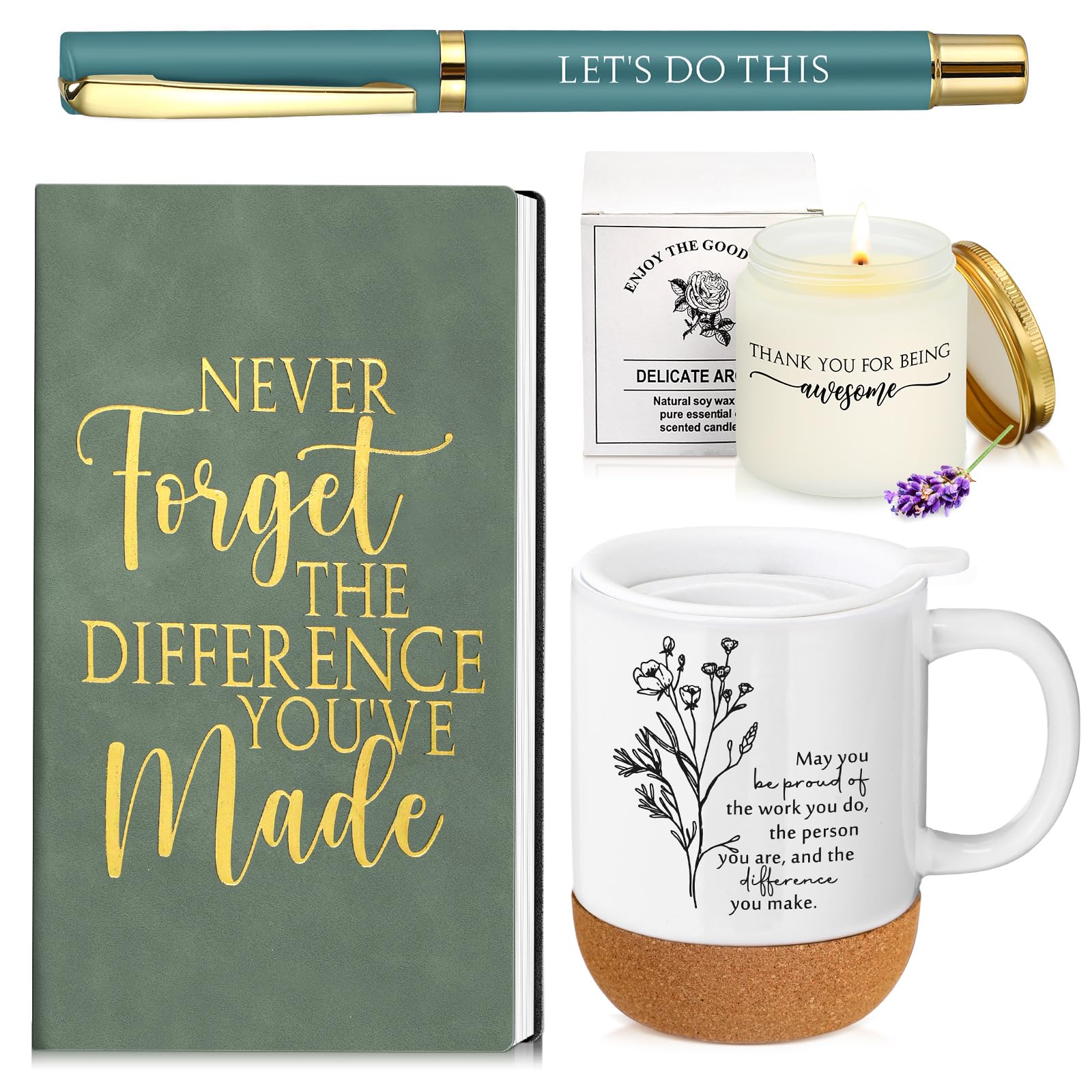 Sayglossy 4 Pcs Thank You Gifts Set for Men Women Christmas Employee Coworker Gifts Inspirational Appreciation Notebook Coffee M