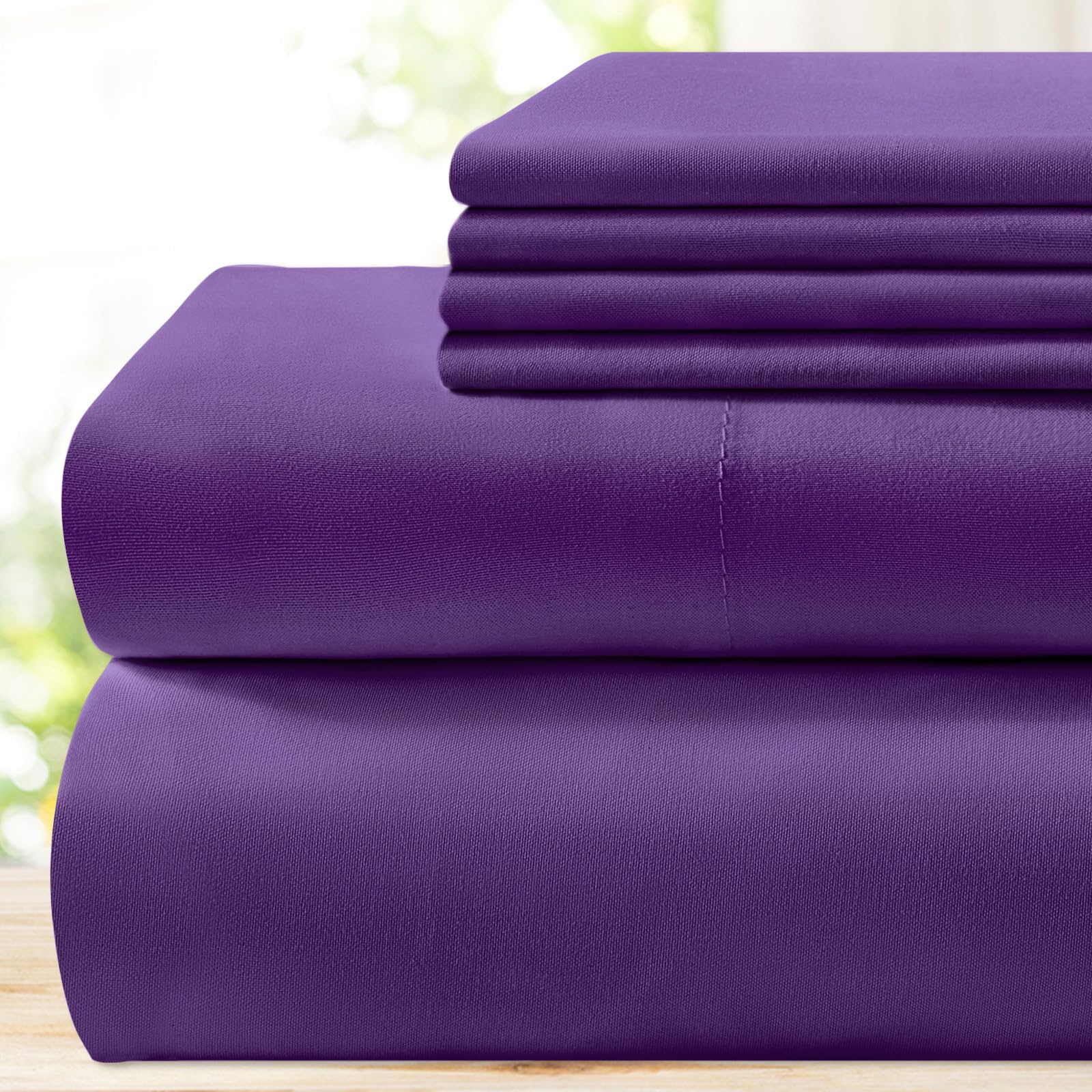 Bysure 6 Pieces Bed Sheets Set(King, Eggplant Purple) - Hotel Luxury Super Soft 1800 Thread Count 100% Microfiber Sheets With De