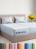 Extra Deep Pocket Split King Sheets - 5 Piece Breathable & Cooling Bed Sheets - Hotel Luxury Bed Sheet Set - Soft, Wrinkle Free & Comfy - Easily Fits Extra Deep Mattresses - Blue Striped Sheets Set