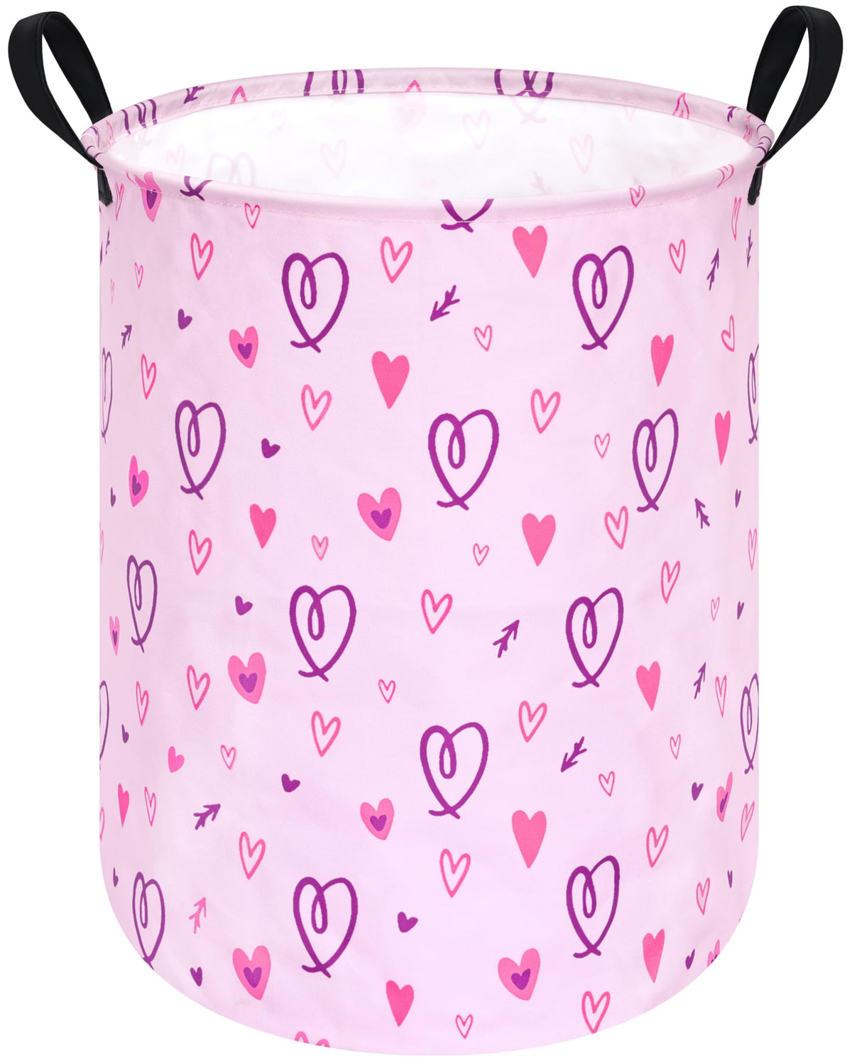 ACMUUNI 19.7' Round Pink Gift Basket Laundry Hamper Girls Laundry Basket with Handles,Storage Basket for Kids Room Bedroom Deco
