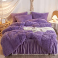 Haihua Fluffy Purple Comforter Cover King Set,Faux Fur Purple Comforter Cover Set 3 Pieces(1 Plush Duvet Cover +2 Shaggy Pillowc