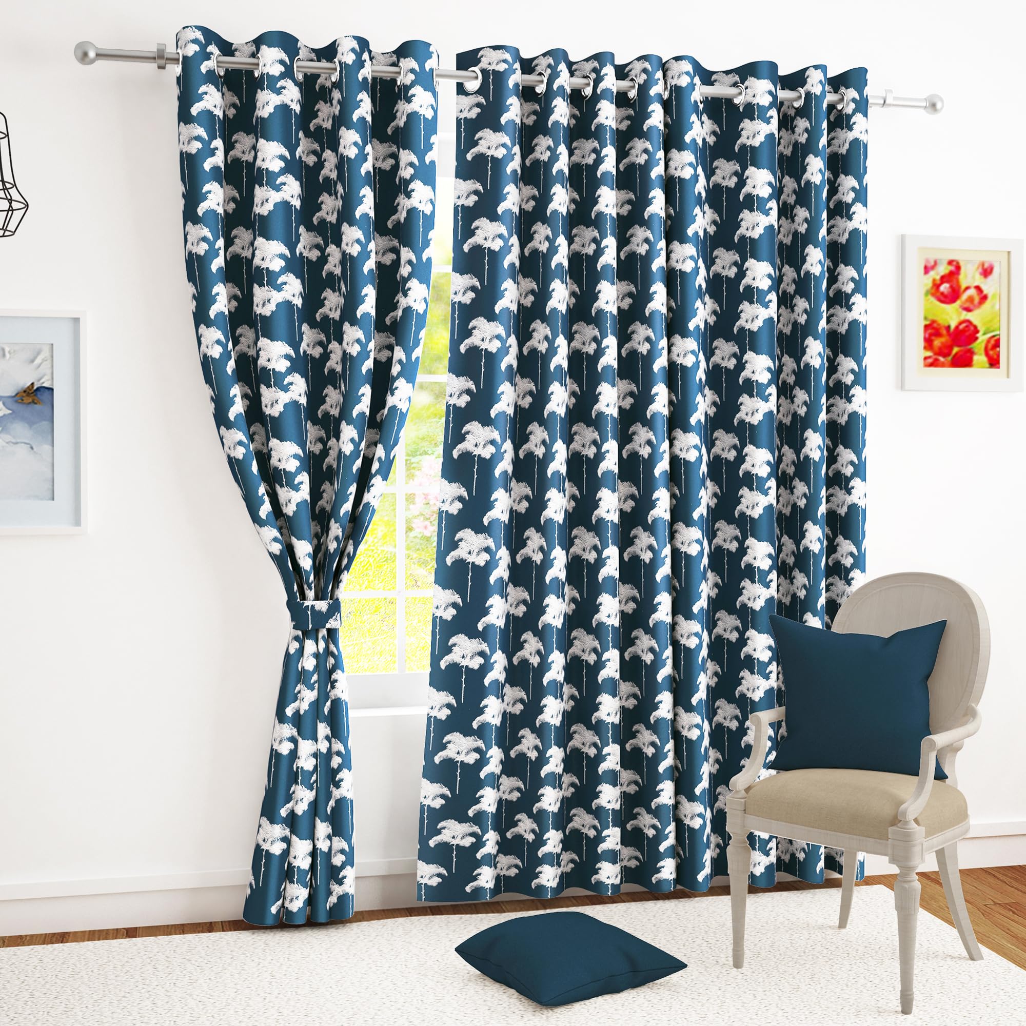 Story@Home Long Door Curtains 9 Feet Long Set Of 2 | Room Darkening Curtain | Floral Printed | Thermal Insulated Curtain For Liv