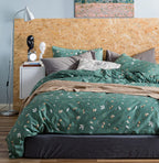 Yuheguoji Botanical Duvet Cover King Size 100% Cotton Green Duvet Cover 3 Pcs Set 1 Farmhouse Dark Green Leaves Patterned Duvet