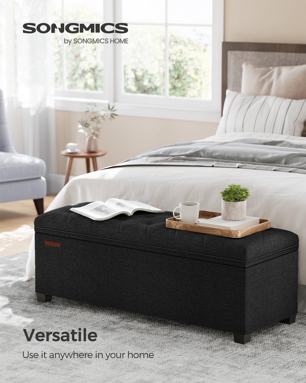 Songmics Storage Ottoman Bench, Foot Rest With Legs, 15.7 X 43.3 X 15.7 Inches, End Of Bed Bench, Storage Chest, Load Up To 660 Lb, For Living Room, Bedroom, Entryway, Ink Black Ulsf088B01
