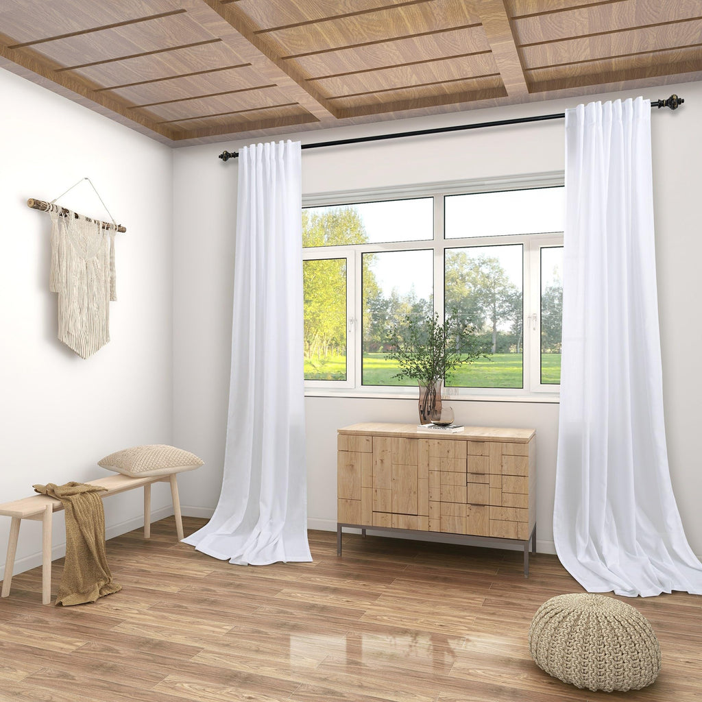 Koufall Back Tab Rod Pocket Linen Sheer Curtains For Living Room-White-72X108