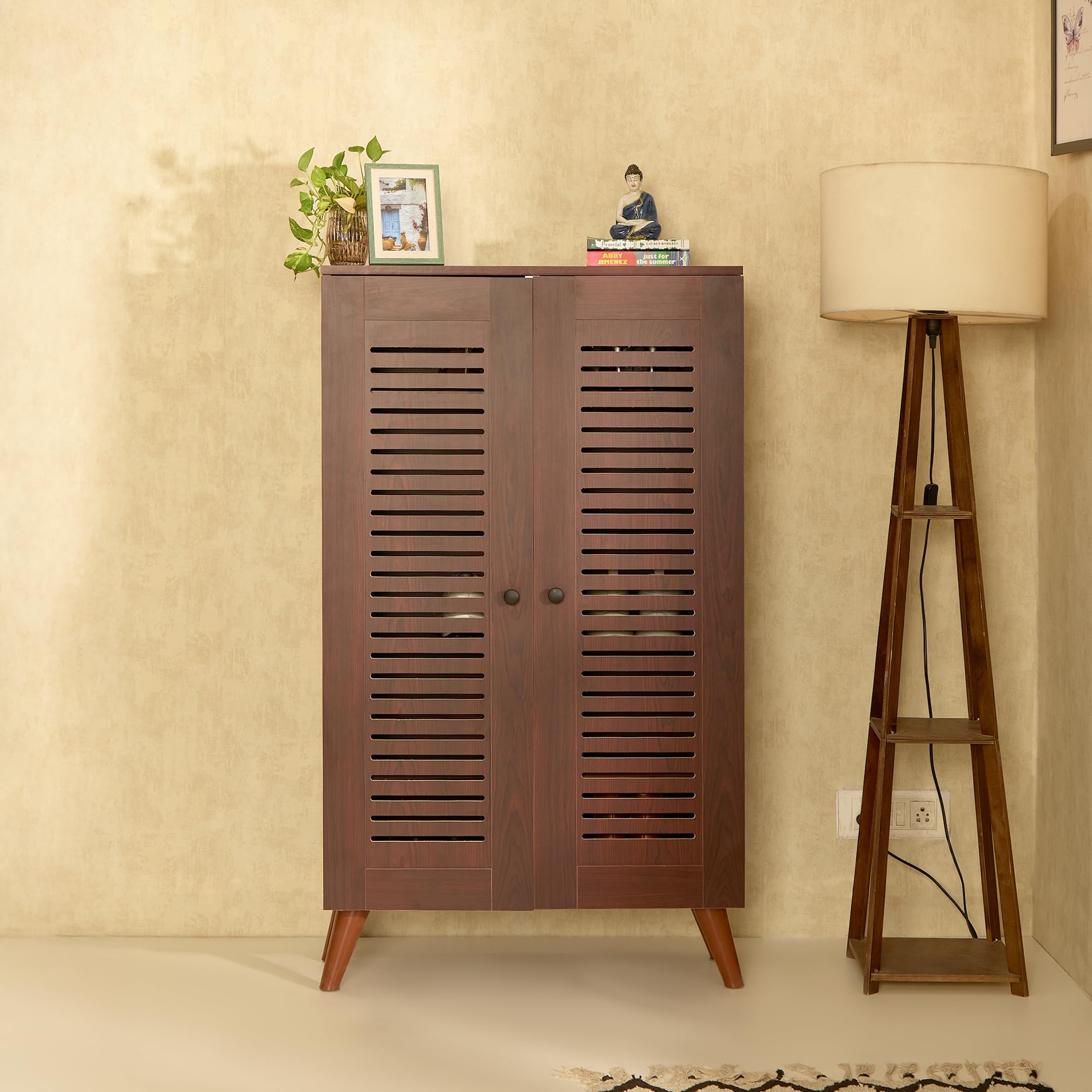 Green Soul Zuvio 2 Door 4Ft | Engineered Wood Ventilated Shoe Rack | 5 Shelves, 2 Doors | Stores Up To 16 Pair Of Shoes | 3 Year