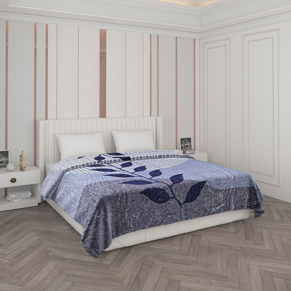 Monte Carlo Heavy Winter Double Bed Blanket (160 X 220) Samuel 2 Ply 600 GSM | 3 KG (Width 2.20 M X Length 2.40 M) Blue White
