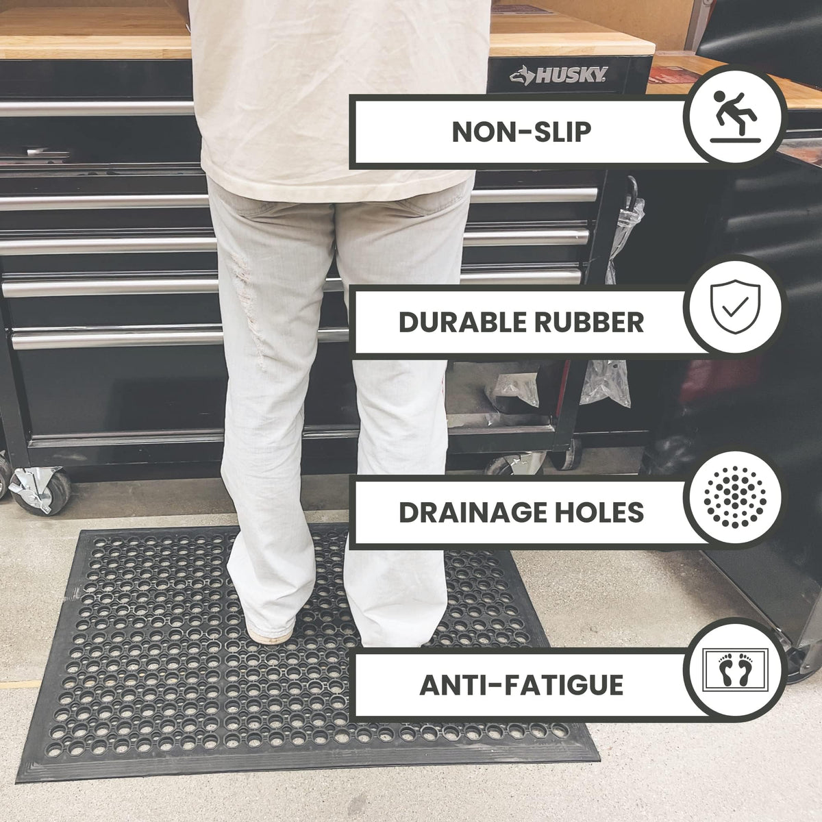 Envelor 2-Pack Anti Fatigue Rubber Floor Mat Non-Slip Restaurant Mat For Floors Bar Mat Drainage Mat Doormat Door Mat Utility Garage Floor Mat Home Mat Anti Slip Entry Mat 24 X 36 Inches