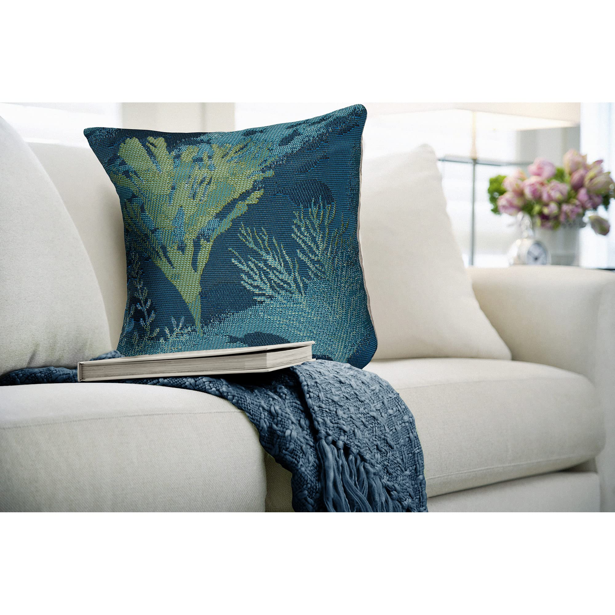 Liora Manne Marina Indoor/Outdoor Power Loomed Easy Care Pillows, 18 X 18-Inch, Coral Garden Lapis