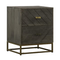 The Urban Port End 22-Inches 2-Drawer Mango Wood Bedside Table with Tubular Metal Base, Grey, UPT-237996